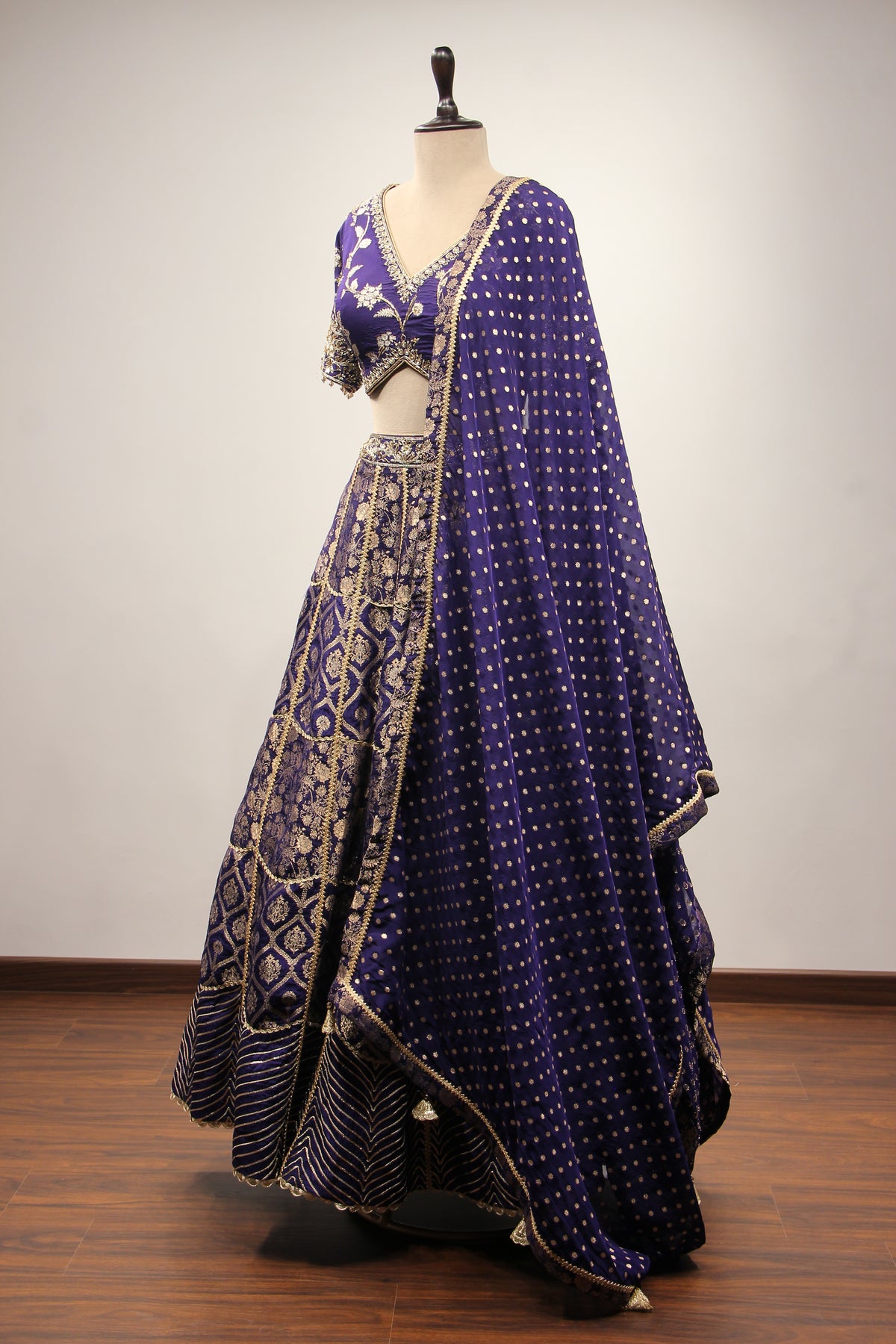 Banarasi Brocade Lehenga with Zari & Zardozi Handwork Crop Top