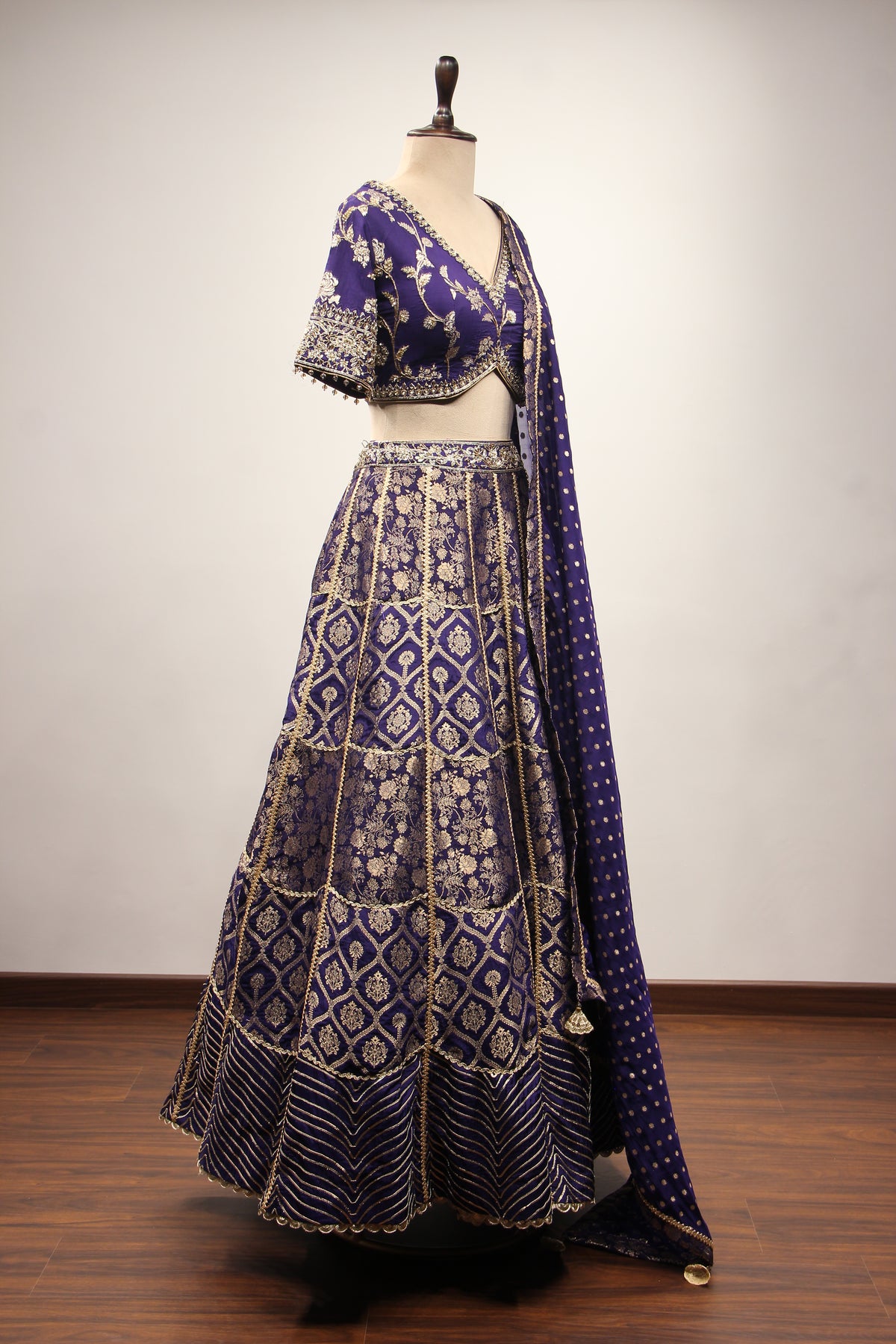 Banarasi Brocade Lehenga with Zari & Zardozi Handwork Crop Top