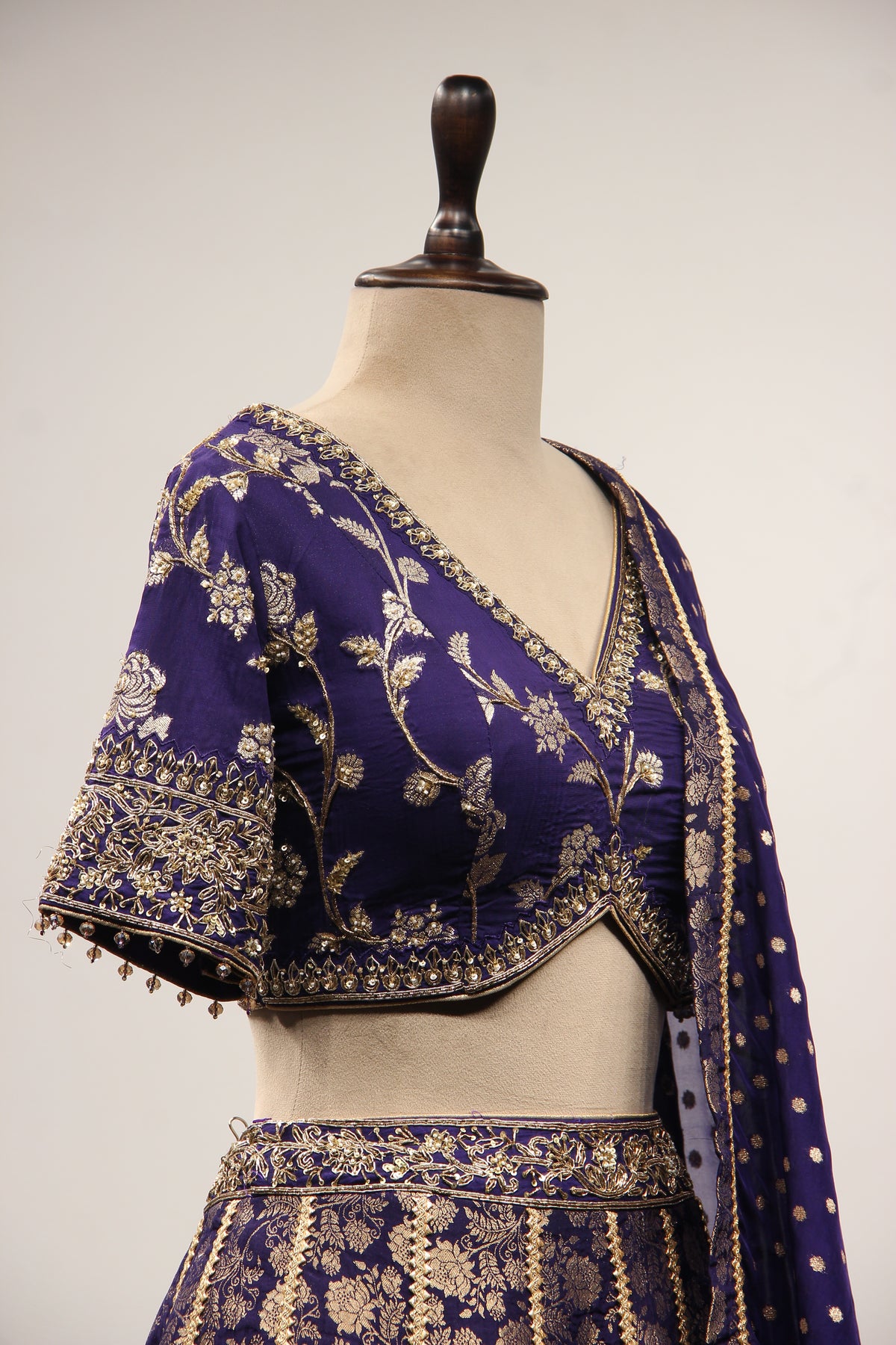 Banarasi Brocade Lehenga with Zari & Zardozi Handwork Crop Top