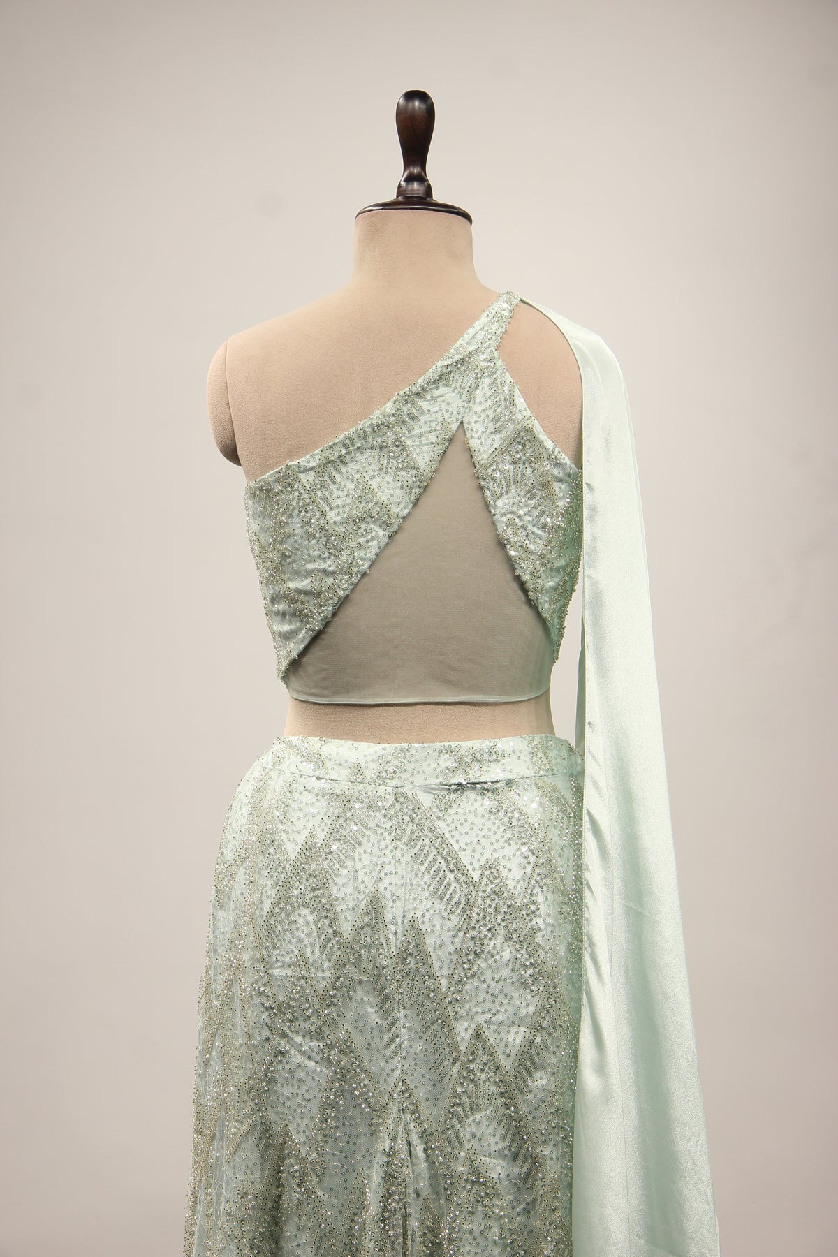 Imported Indo Western Palazzo with Sequin & Cut Dana Handwork Crop Top in Blue – back close-up