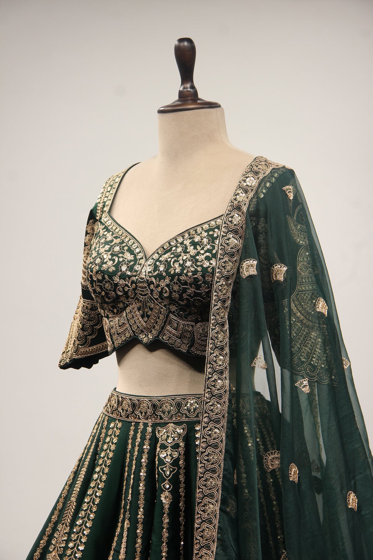 Silk Lehenga with Zari & Sequin Handwork and Crop Top