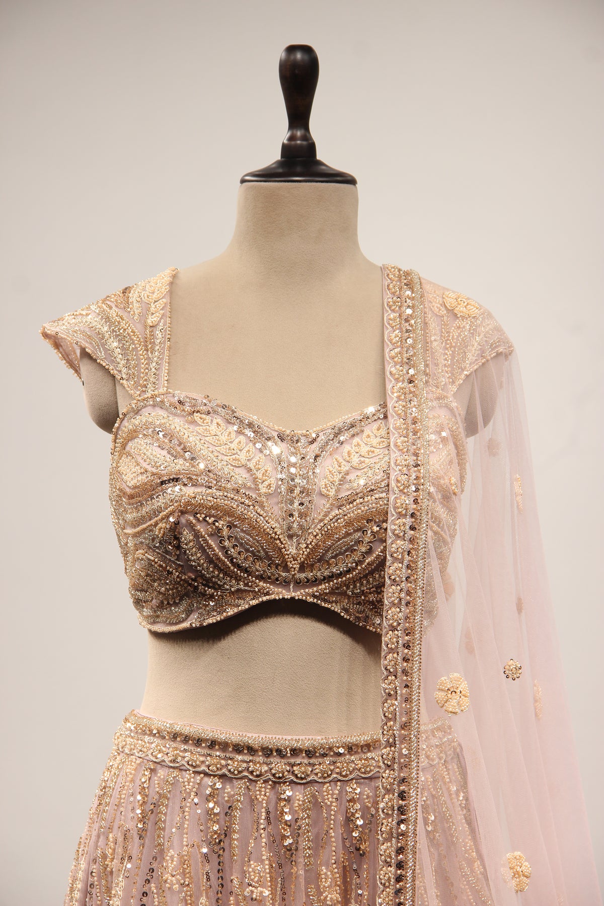 Lilac Net Lehenga with Cut Dana & Sequin Handwork Crop Top