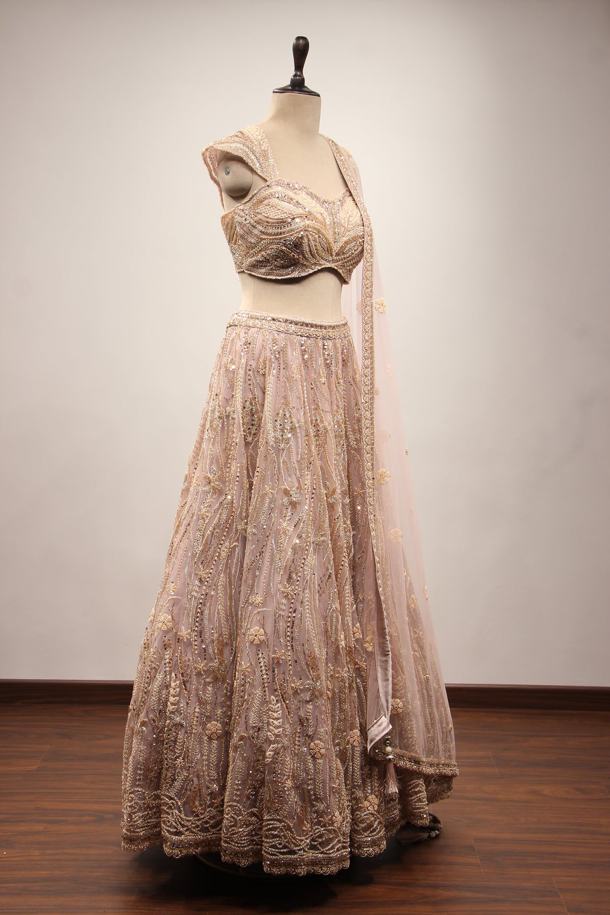 Lilac Net Lehenga with Cut Dana & Sequin Handwork Crop Top