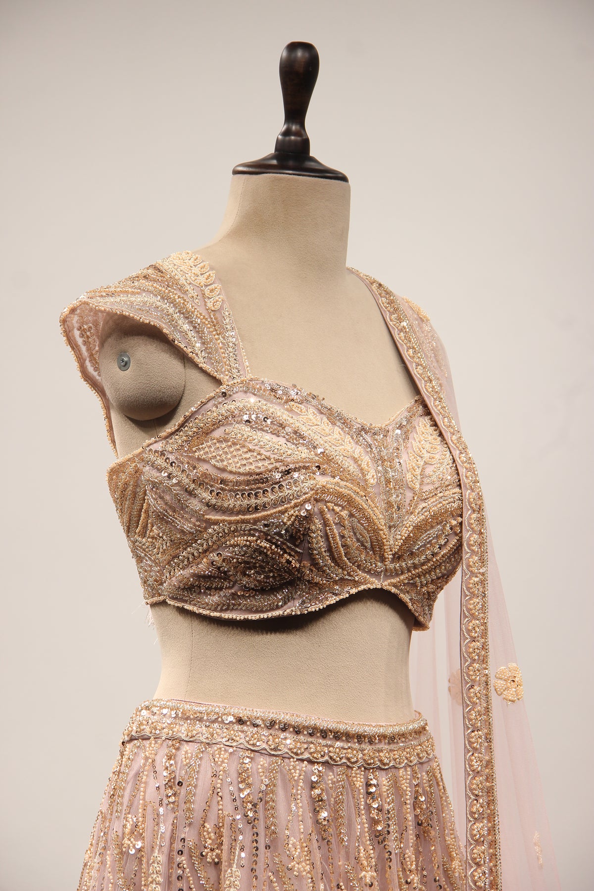 Lilac Net Lehenga with Cut Dana & Sequin Handwork Crop Top