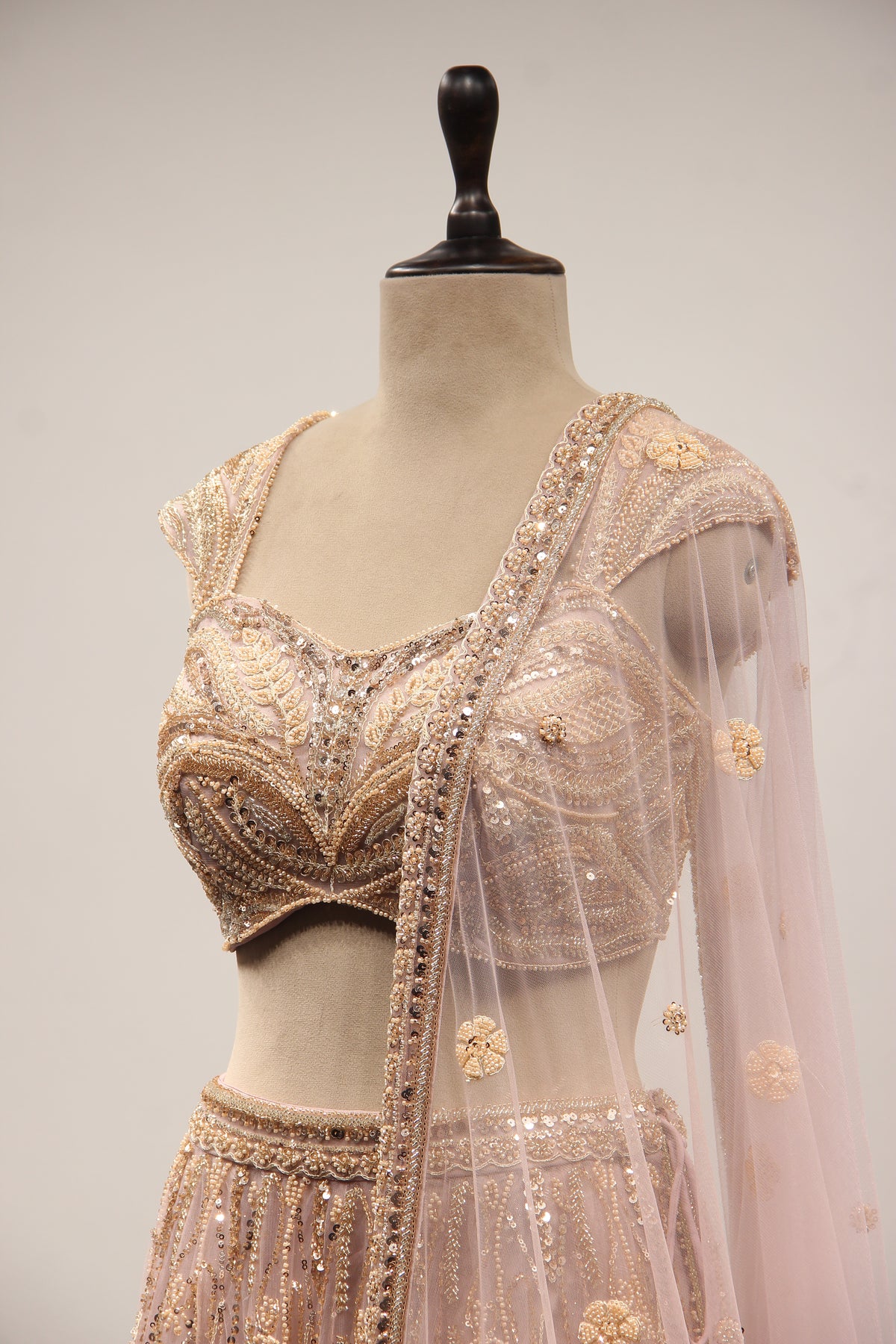 Lilac Net Lehenga with Cut Dana & Sequin Handwork Crop Top