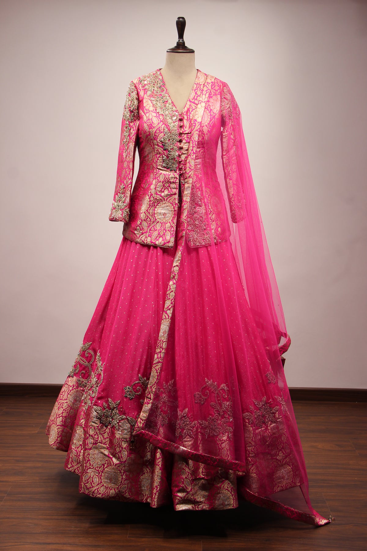 Rani Shimmer Georgette Lehenga with Stone & Bead Handwork Jacket