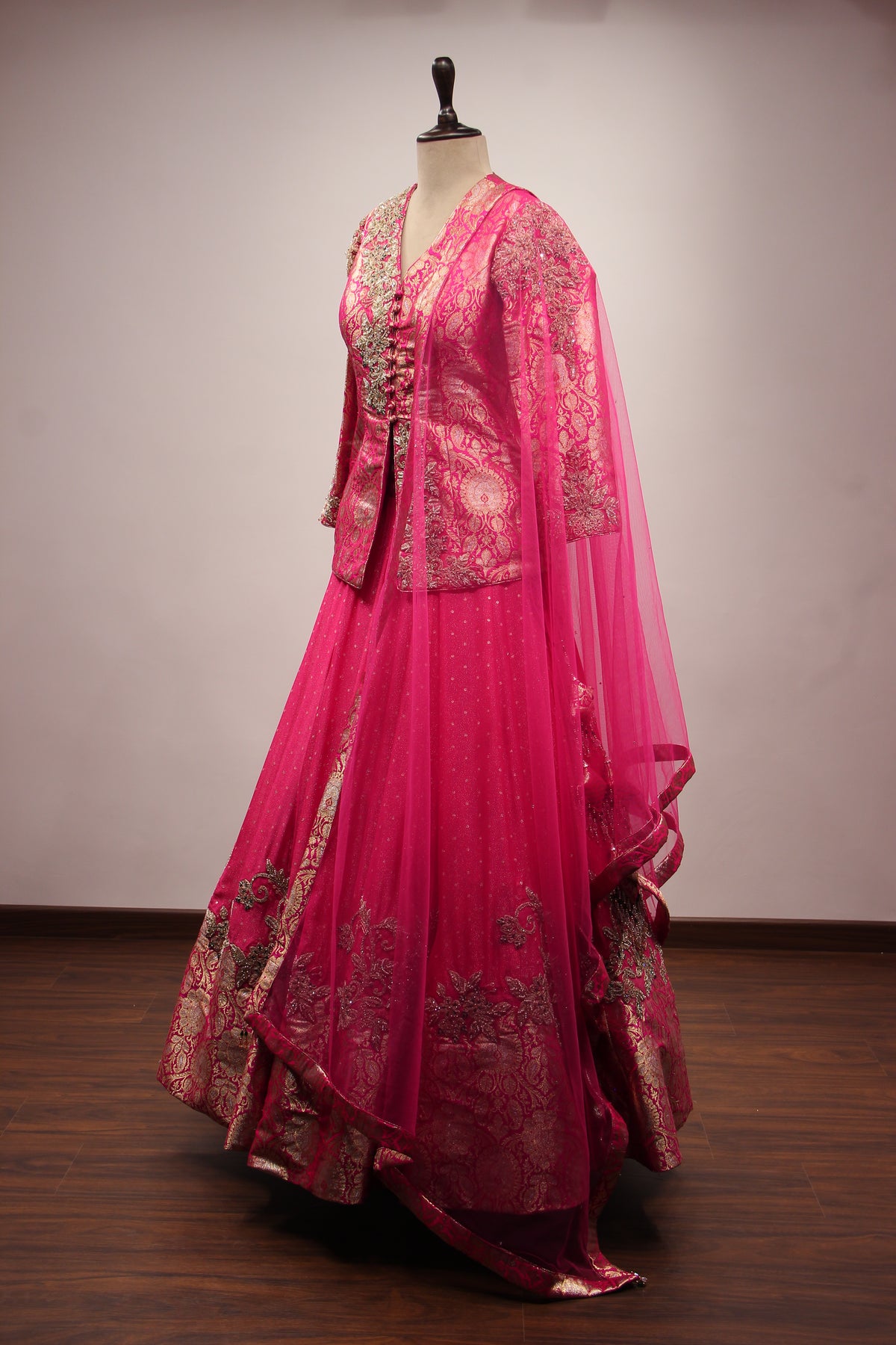 Rani Shimmer Georgette Lehenga with Stone & Bead Handwork Jacket