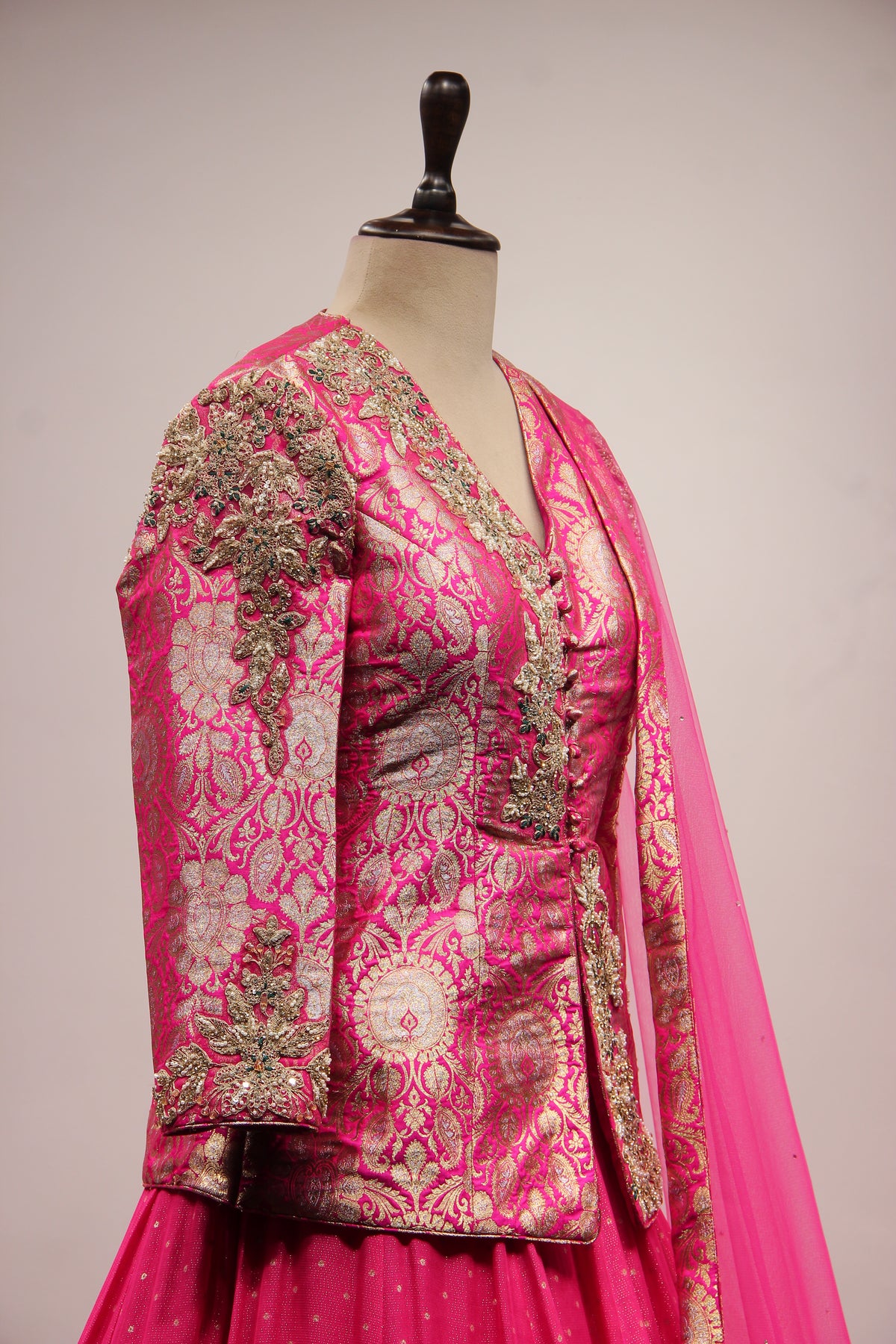 Rani Shimmer Georgette Lehenga with Stone & Bead Handwork Jacket