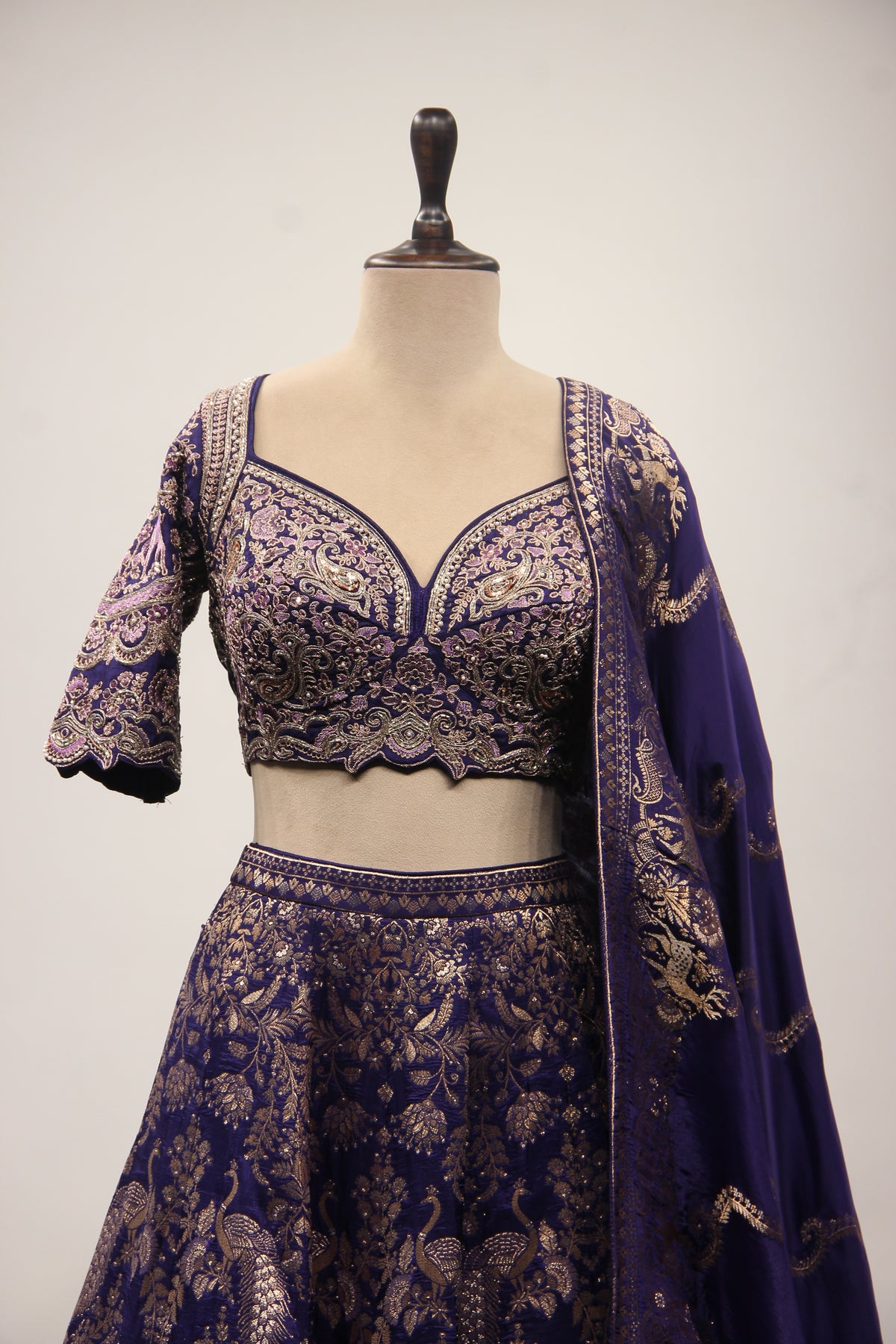 Purple Banarsi Brocade Lehenga with Resham & Cut Dana Handwork