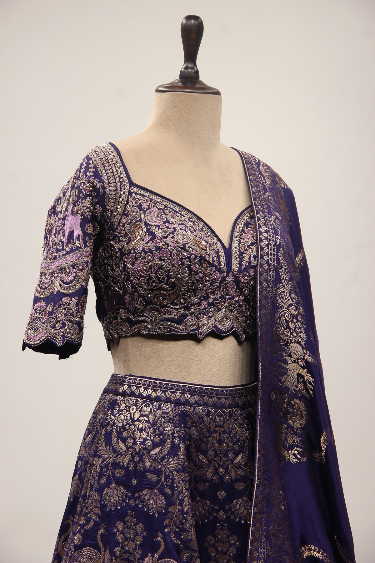 Purple Banarsi Brocade Lehenga with Resham & Cut Dana Handwork