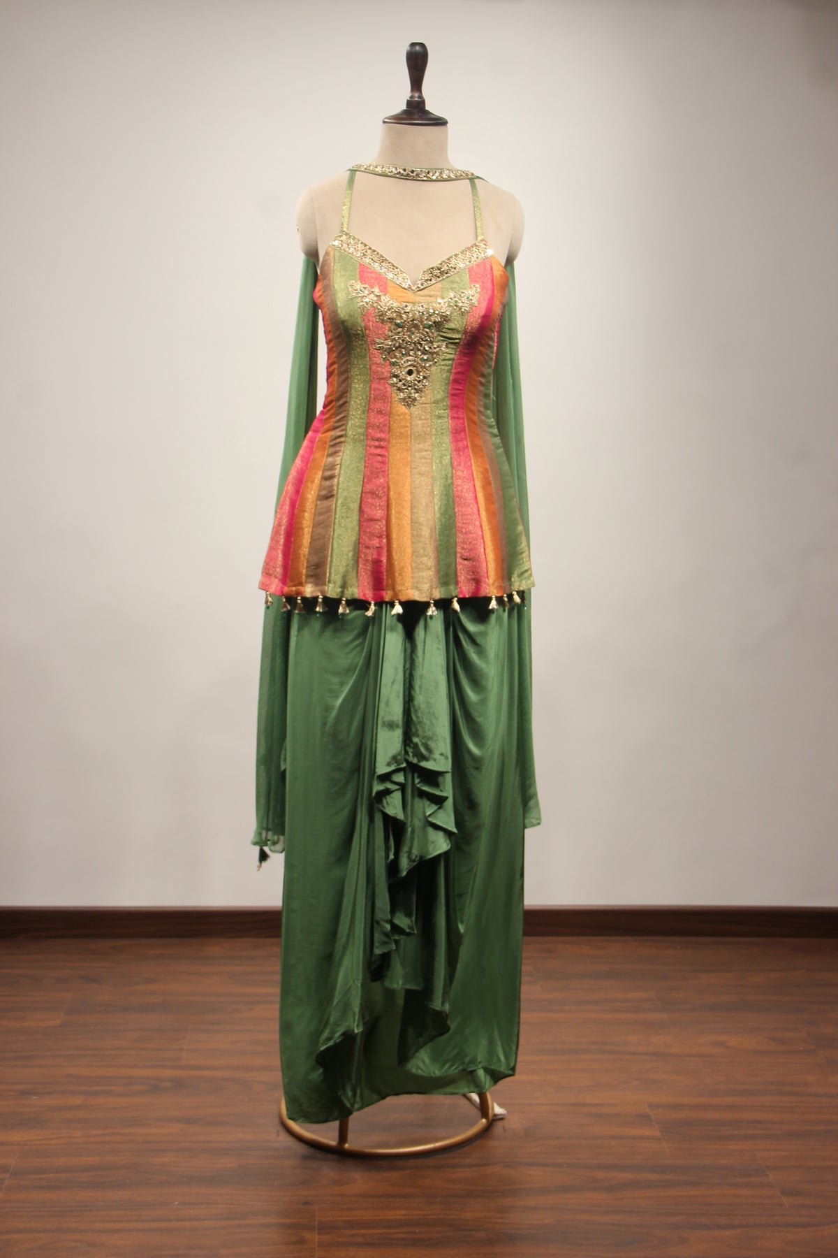 GREEN Tissue Choker Dupatta with Mirror and Sequin work by OOS — product image 1