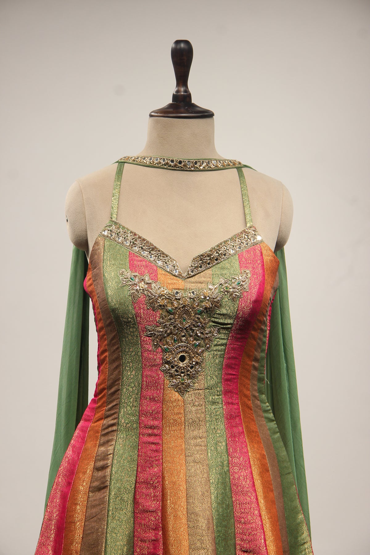 GREEN Tissue Choker Dupatta with Mirror and Sequin work by OOS — product image 2