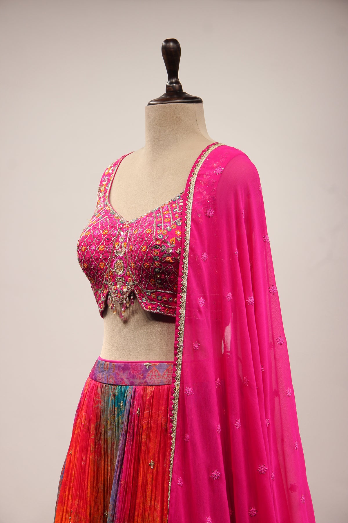 Crepe Lehenga with Mirror & Resham Handwork Crop Top