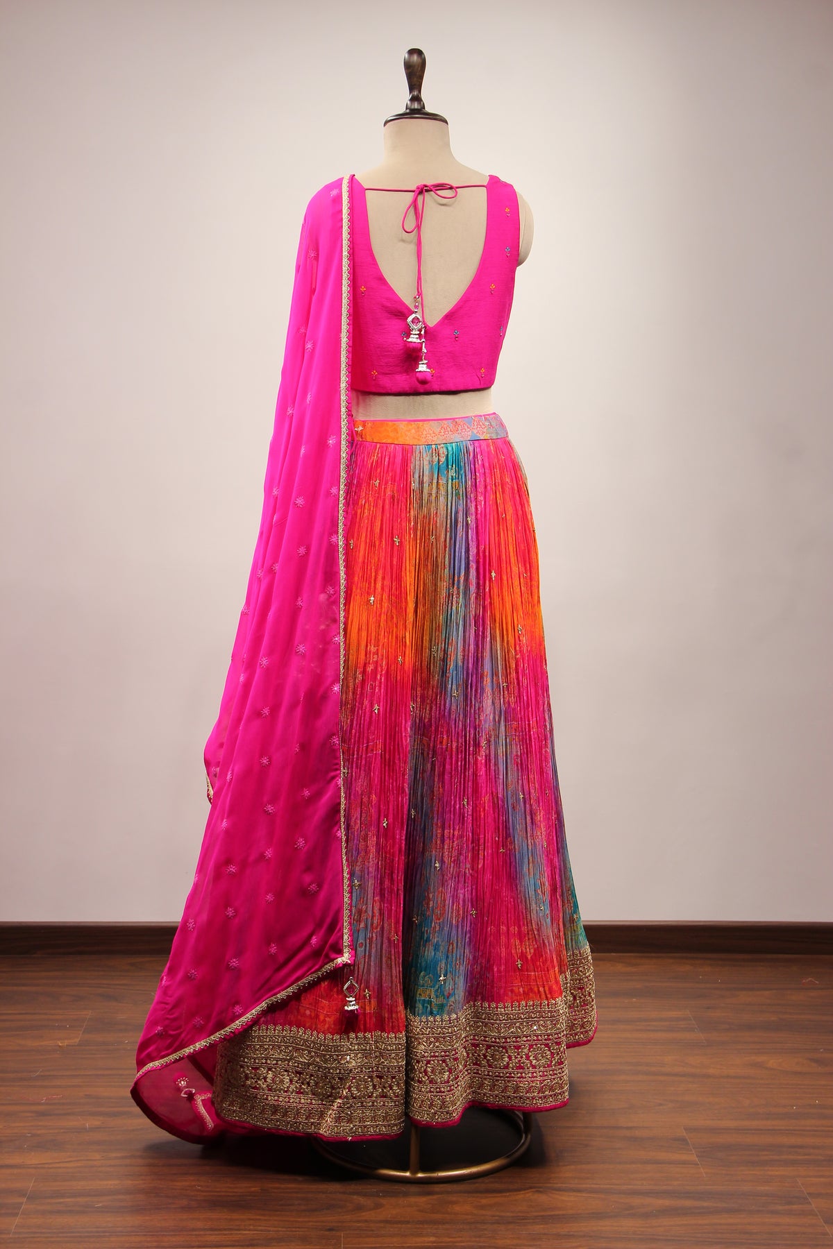 Crepe Lehenga with Mirror & Resham Handwork Crop Top