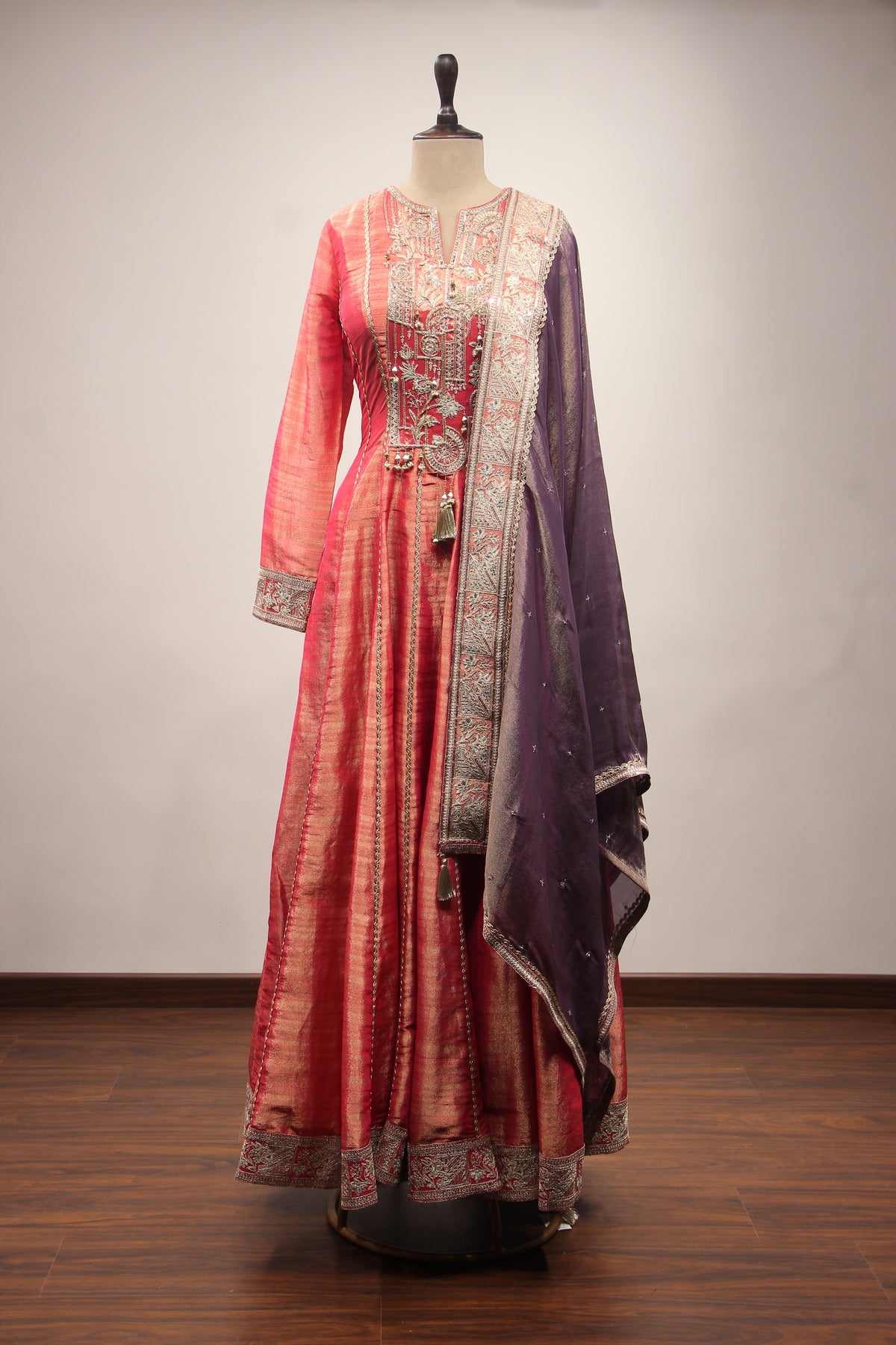 Tissue Gown with Cut Dana & Stone Handwork in Floor Length Anarkali
