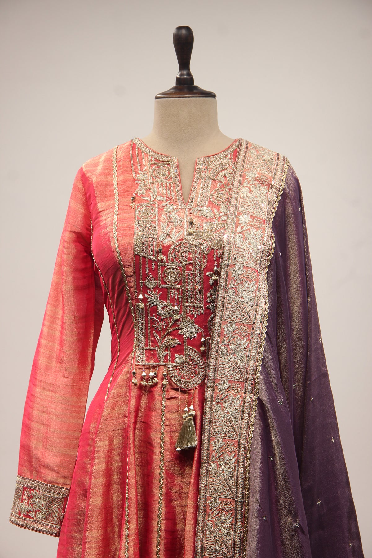 Tissue Gown with Cut Dana & Stone Handwork in Floor Length Anarkali