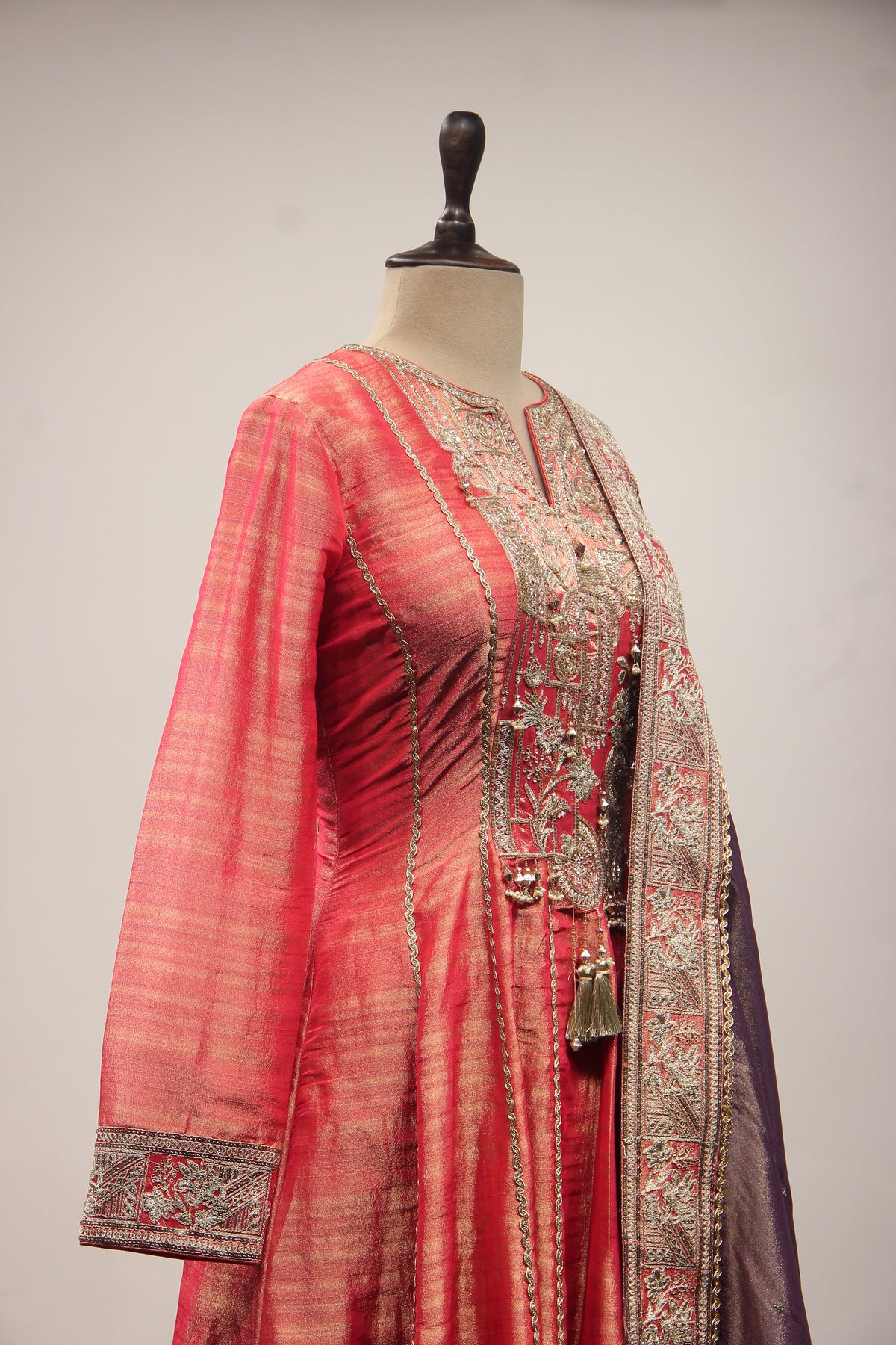 Tissue Gown with Cut Dana & Stone Handwork in Floor Length Anarkali