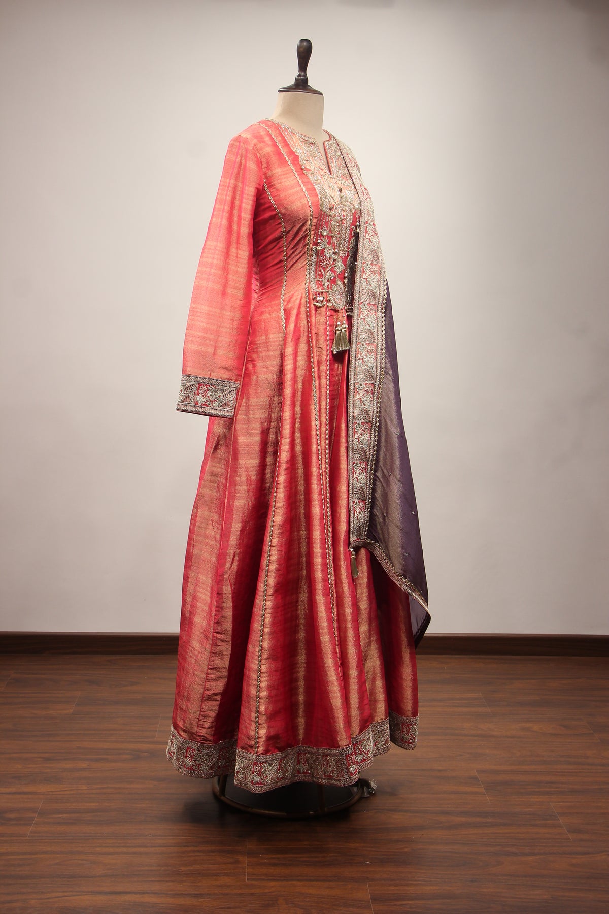 Tissue Gown with Cut Dana & Stone Handwork in Floor Length Anarkali