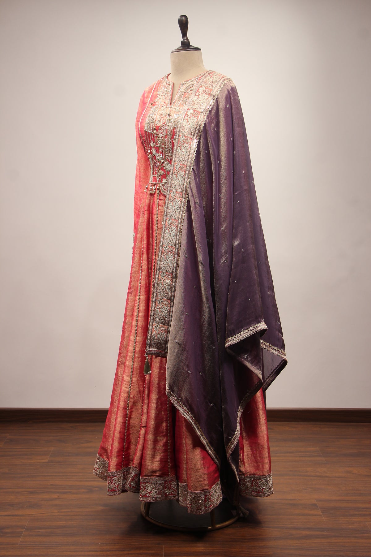 Tissue Gown with Cut Dana & Stone Handwork in Floor Length Anarkali