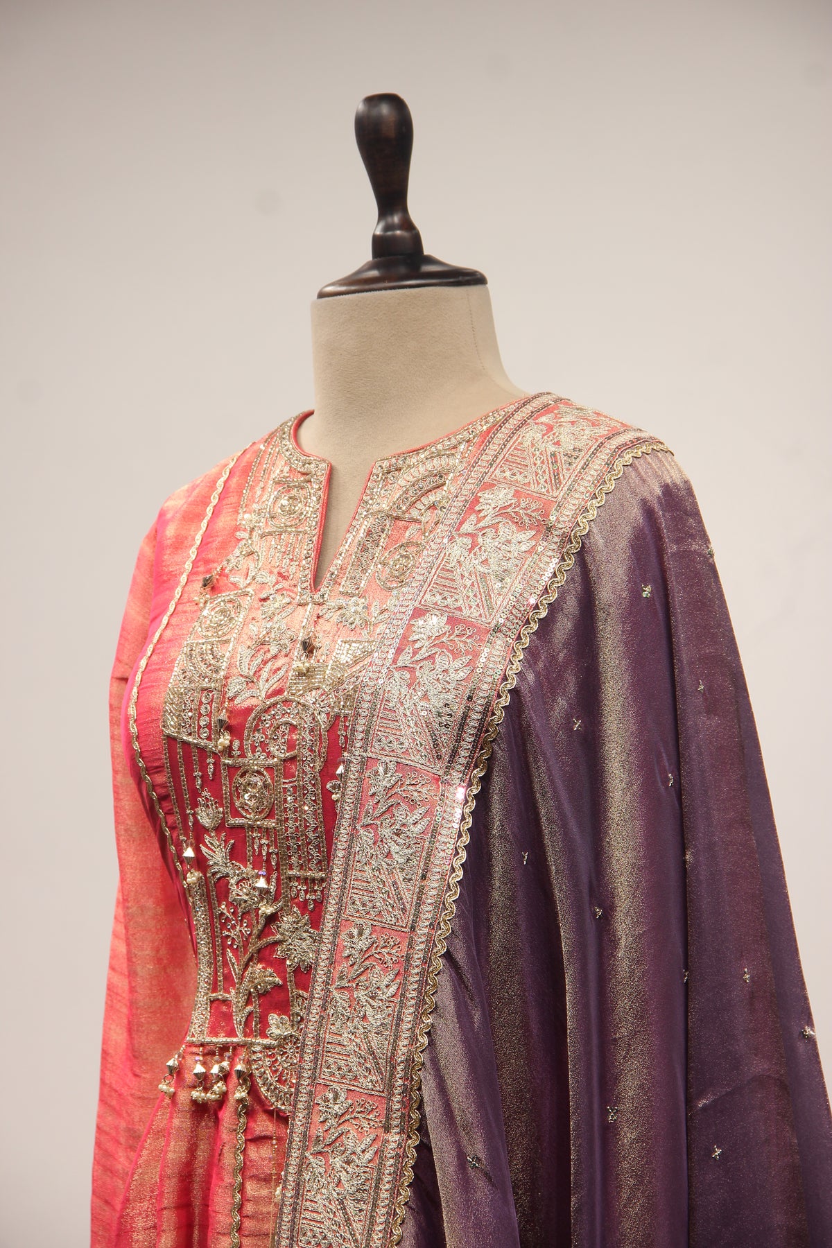 Tissue Gown with Cut Dana & Stone Handwork in Floor Length Anarkali