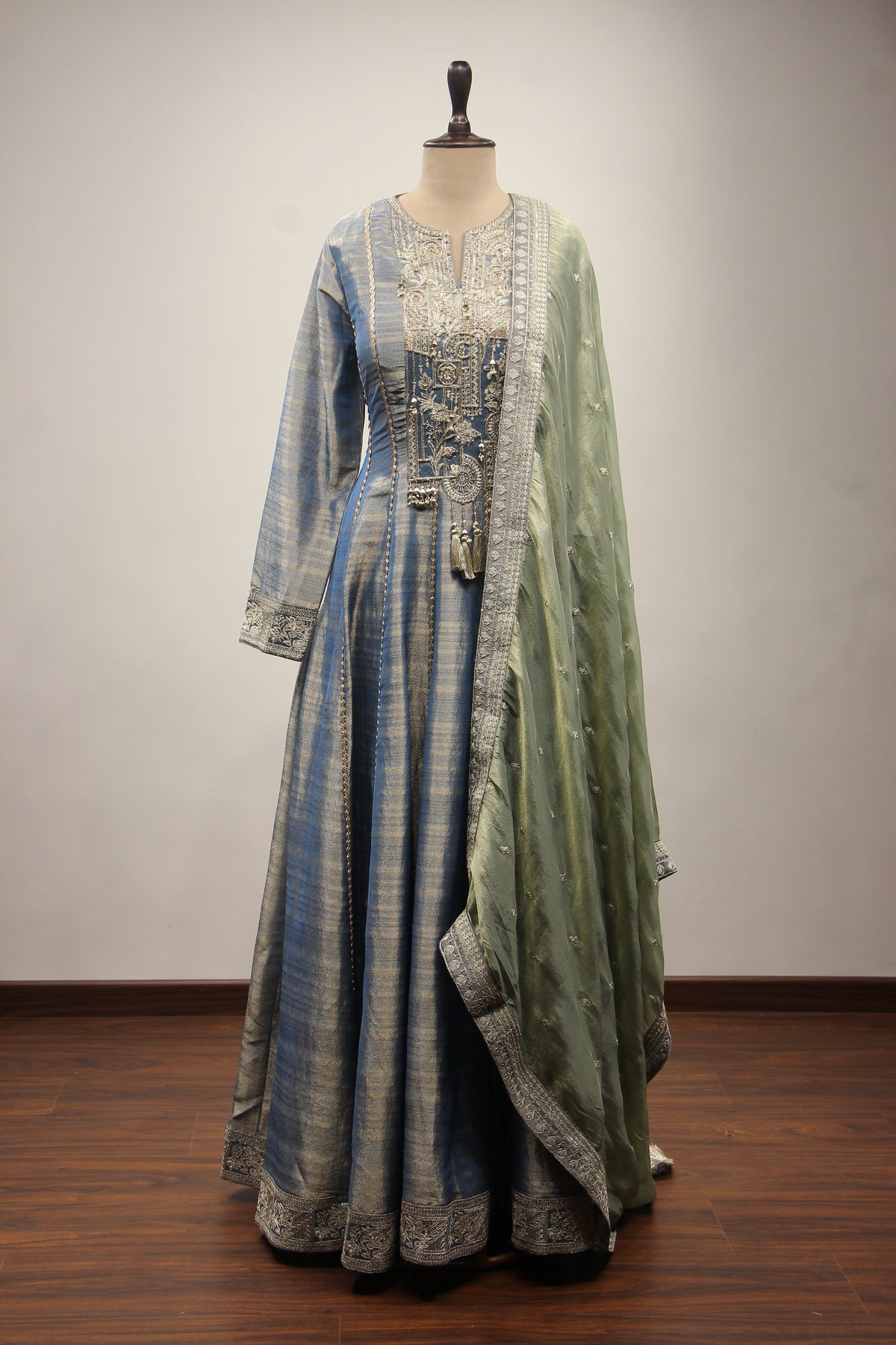 Tissue Gown with Cut Dana & Stone Handwork in Floor Length Anarkali