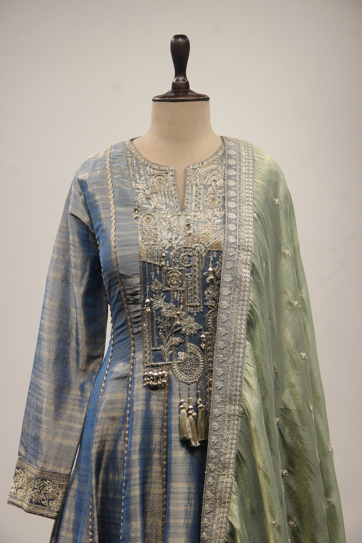 Tissue Gown with Cut Dana & Stone Handwork in Floor Length Anarkali