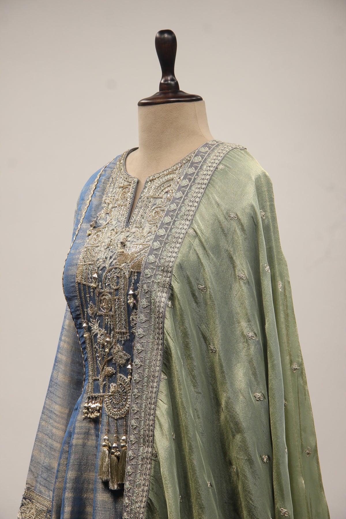 Tissue Gown with Cut Dana & Stone Handwork in Floor Length Anarkali