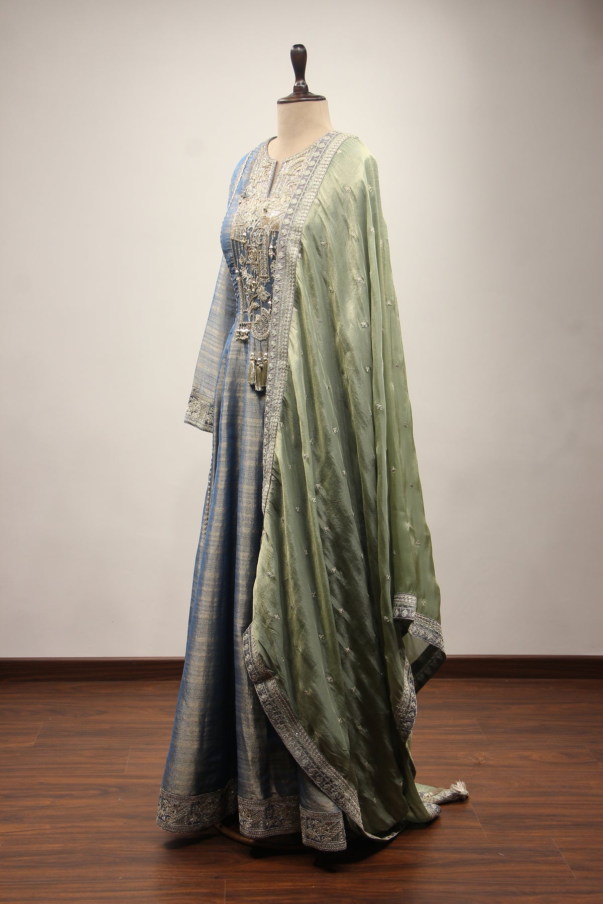 Tissue Gown with Cut Dana & Stone Handwork in Floor Length Anarkali
