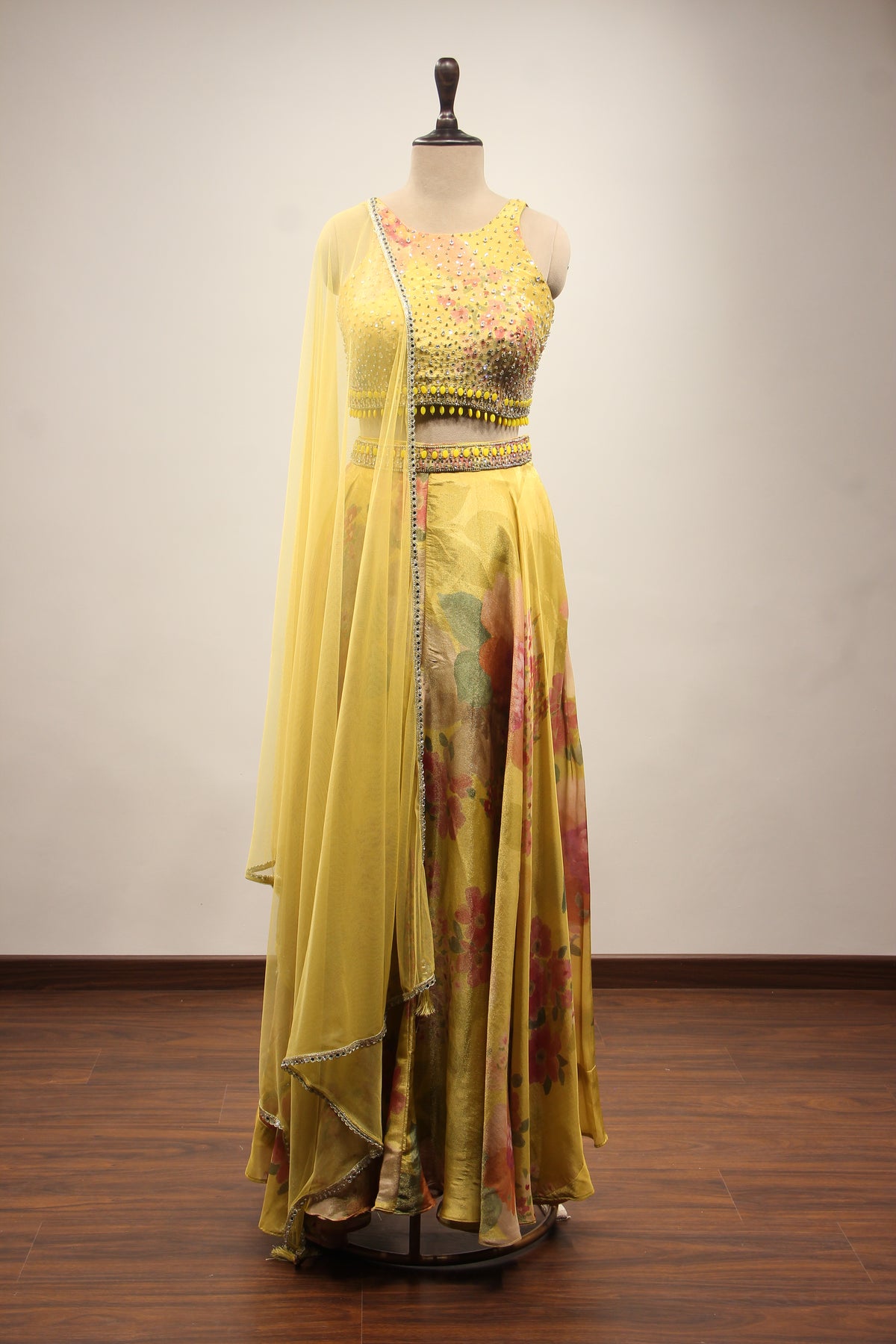 YELLOW Tissue Crop Top with Hand Embroidery and Mirror work by OOS — product image 1