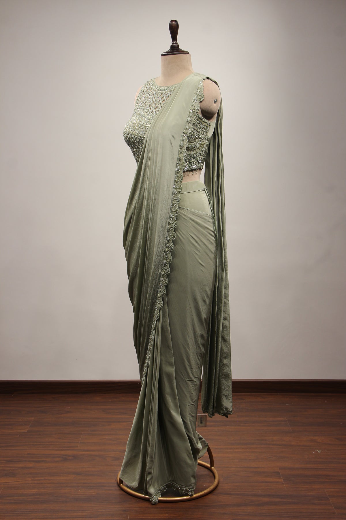 Crepe Ready-to-Wear Drape Saree with Sequin & Cut Dana Handwork