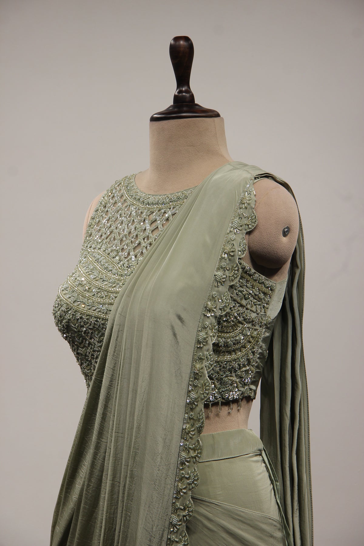 Crepe Ready-to-Wear Drape Saree with Sequin & Cut Dana Handwork