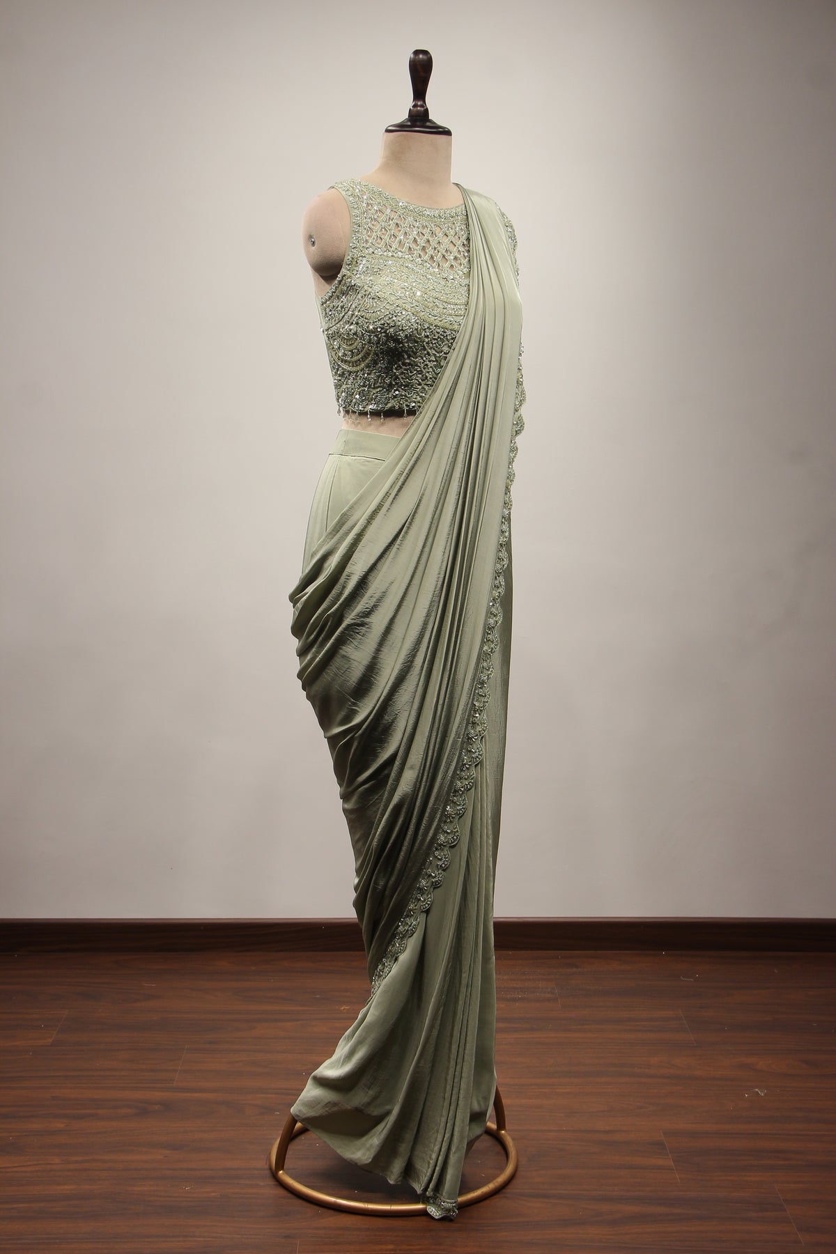 Crepe Ready-to-Wear Drape Saree with Sequin & Cut Dana Handwork
