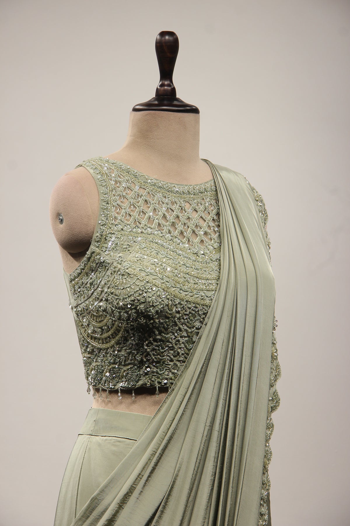 Crepe Ready-to-Wear Drape Saree with Sequin & Cut Dana Handwork