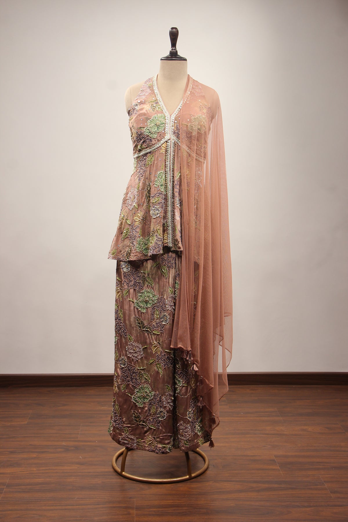 GREEN Crepe Peplum with Bead and Cut Dana work by OOS — product image 1