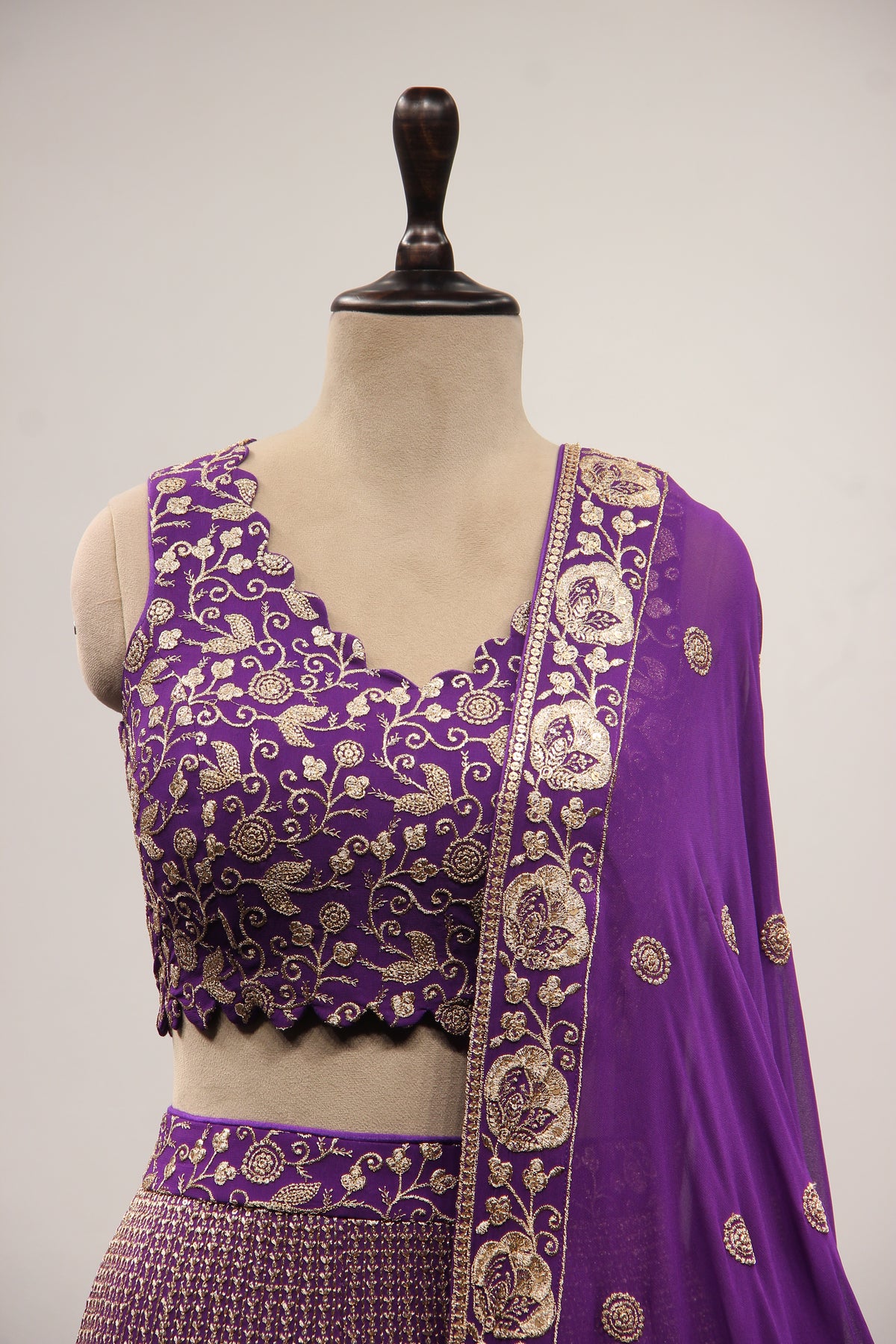 Purple Georgette Lehenga with Sequin & Zari Handwork Crop Top