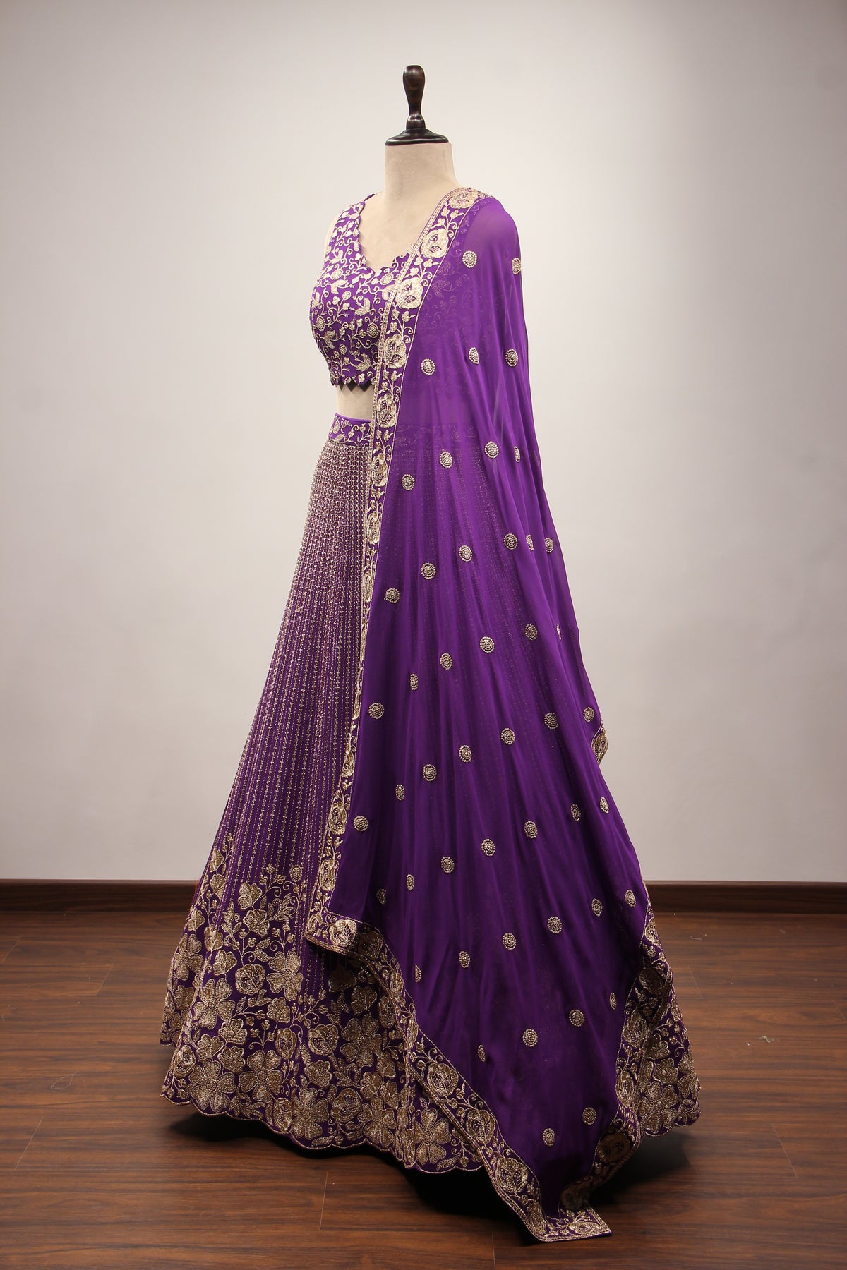 Purple Georgette Lehenga with Sequin & Zari Handwork Crop Top