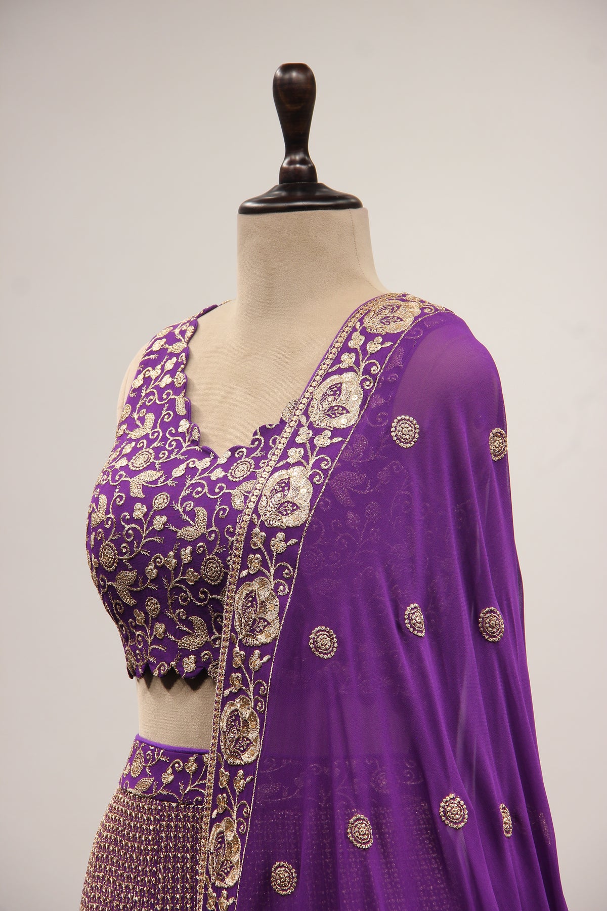 Purple Georgette Lehenga with Sequin & Zari Handwork Crop Top