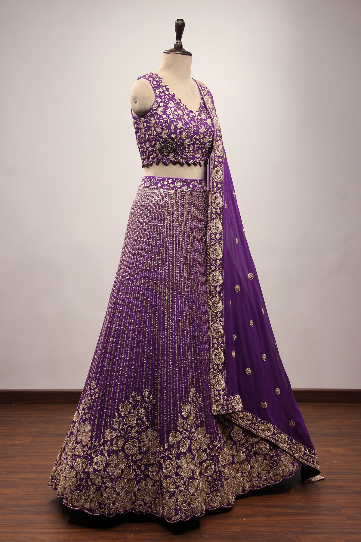 Purple Georgette Lehenga with Sequin & Zari Handwork Crop Top