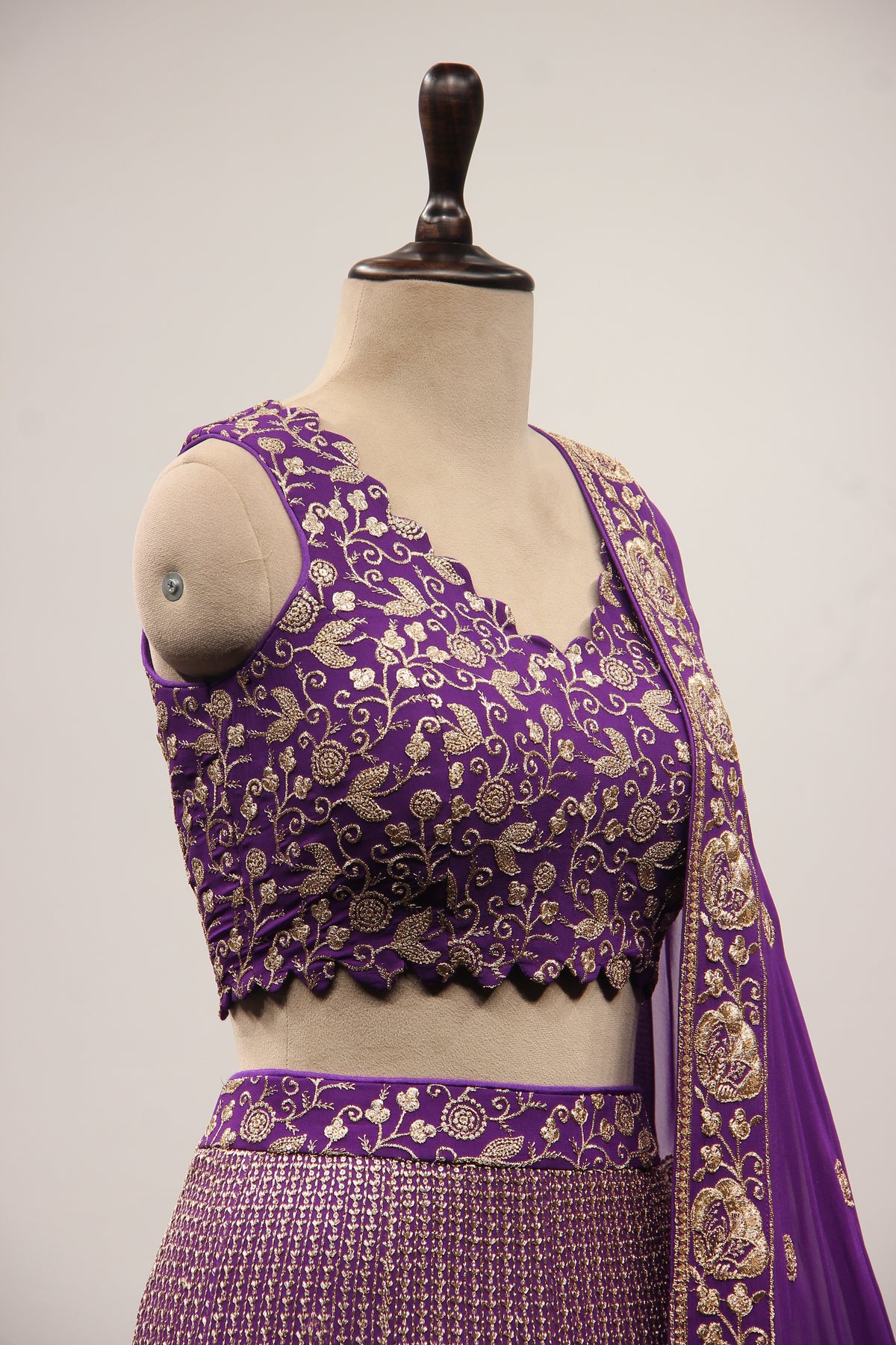 Purple Georgette Lehenga with Sequin & Zari Handwork Crop Top