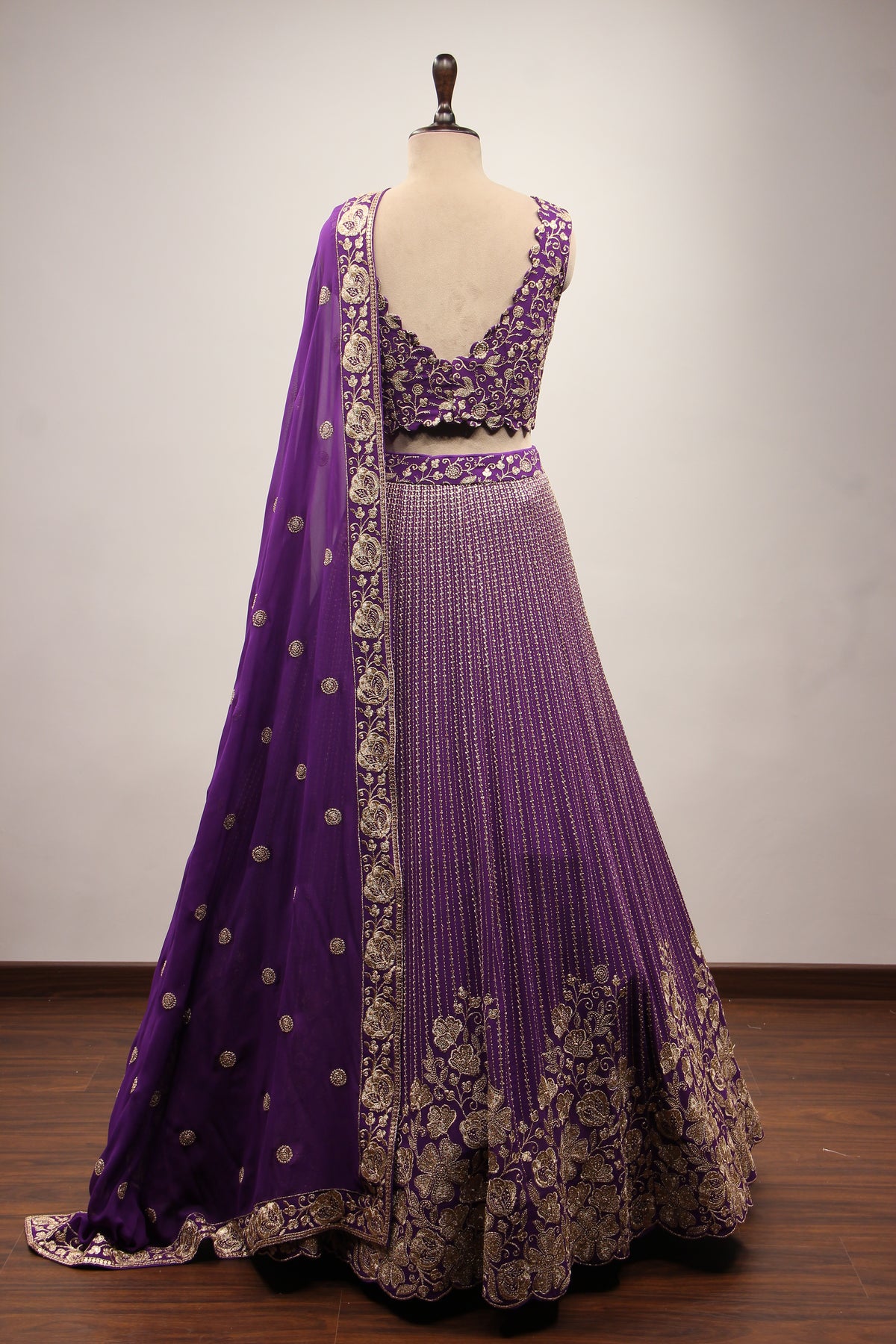 Purple Georgette Lehenga with Sequin & Zari Handwork Crop Top