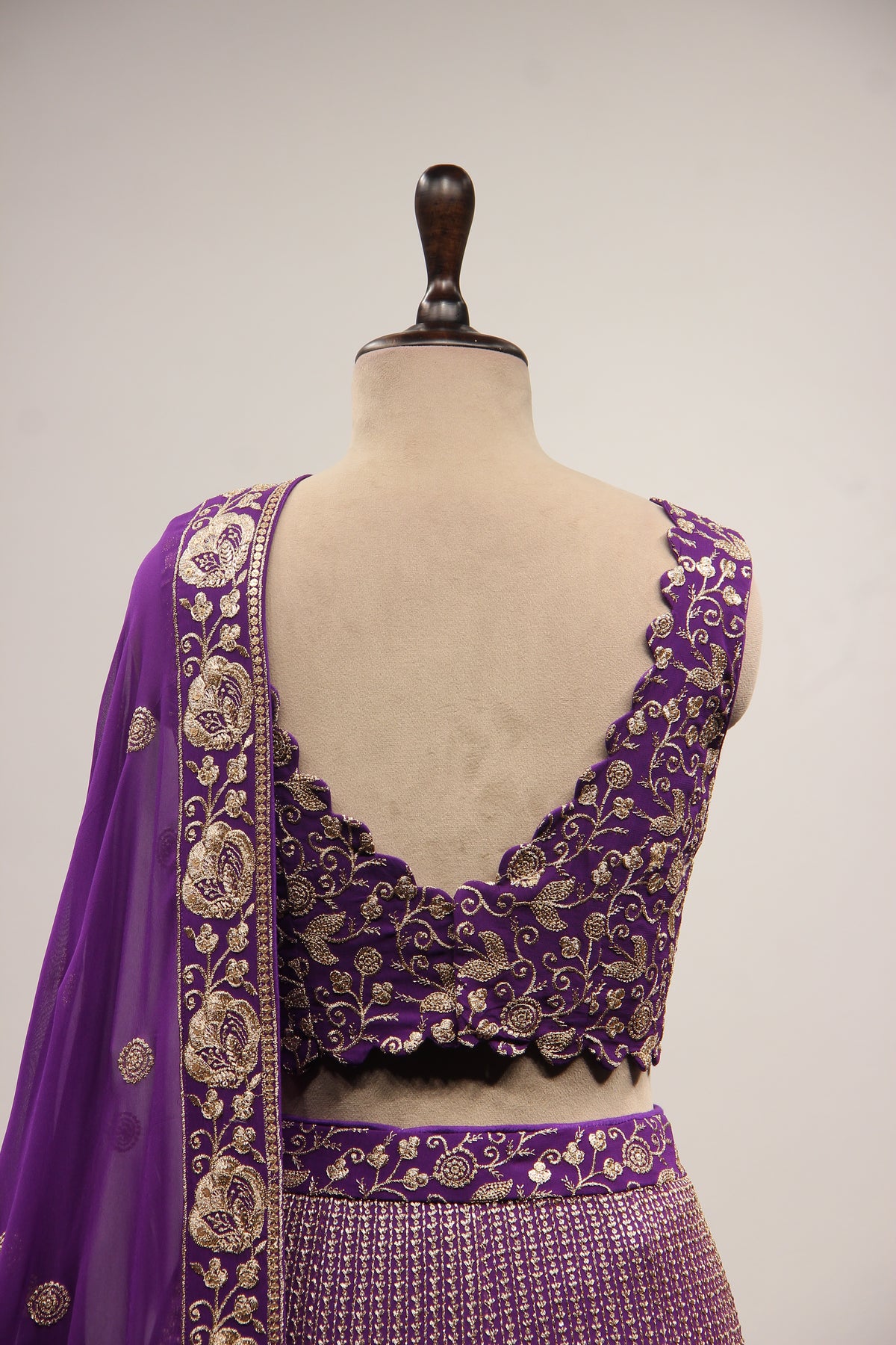 Purple Georgette Lehenga with Sequin & Zari Handwork Crop Top