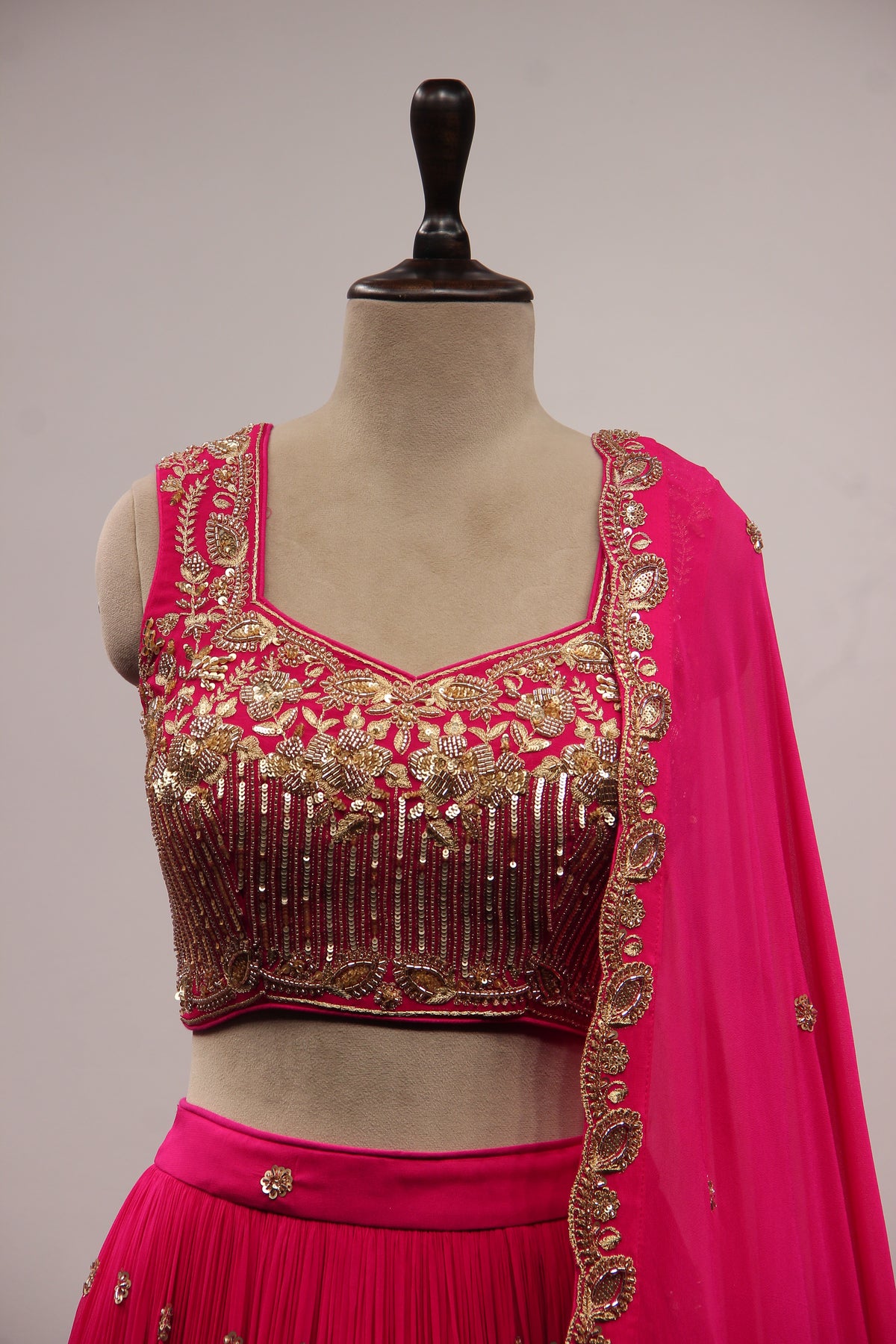 Rani Georgette Lehenga with Cut Dana & Sequin Handwork Crop Top