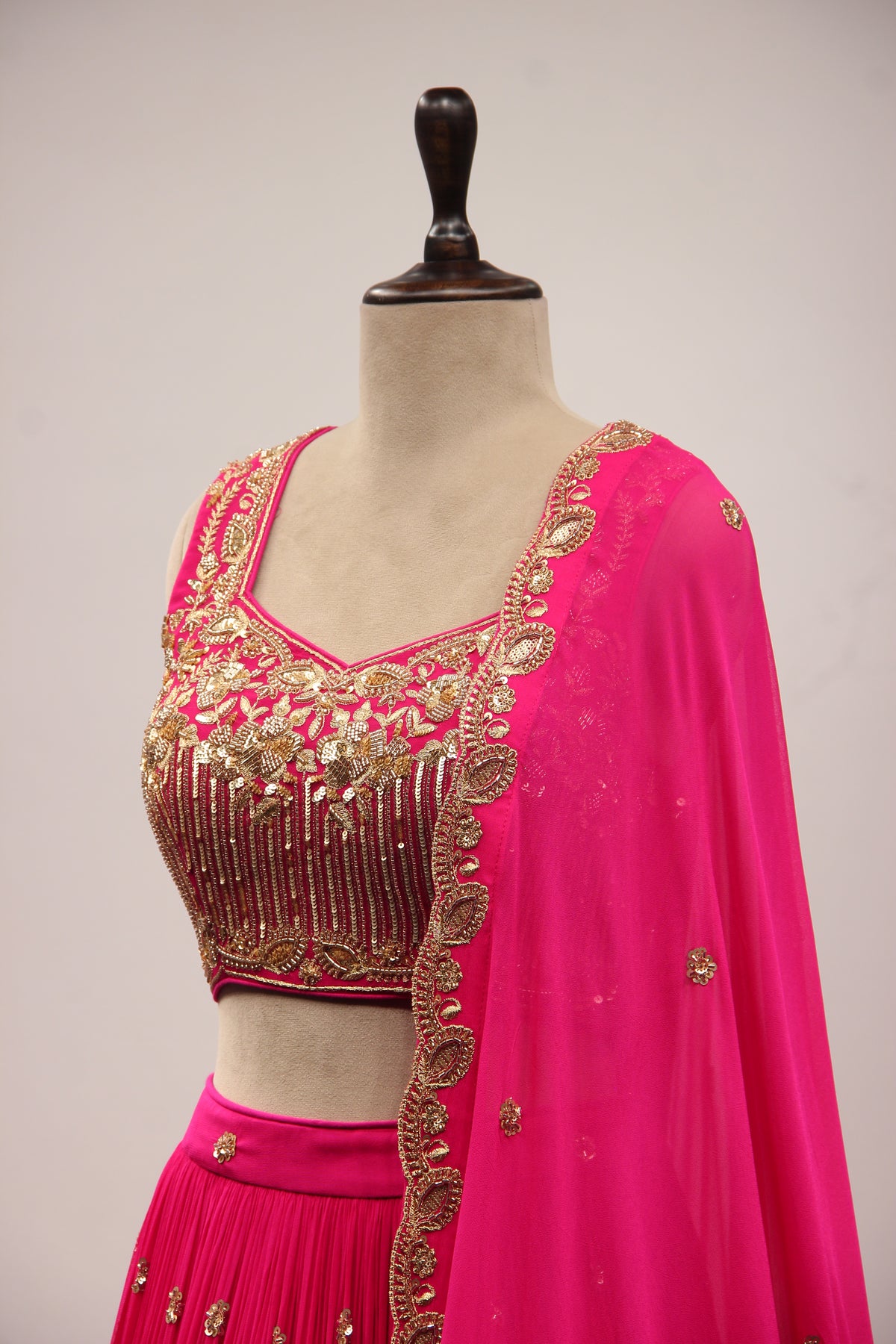 Rani Georgette Lehenga with Cut Dana & Sequin Handwork Crop Top