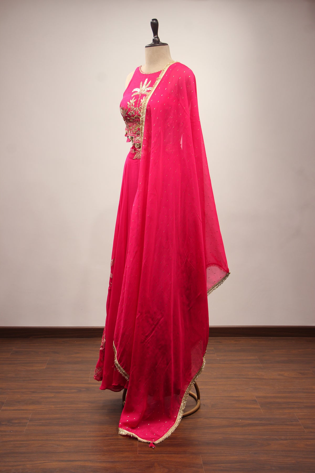 Organza Halter Neck Palazzo Indo Western with Sequin & Zari Handwork in Pink – side view