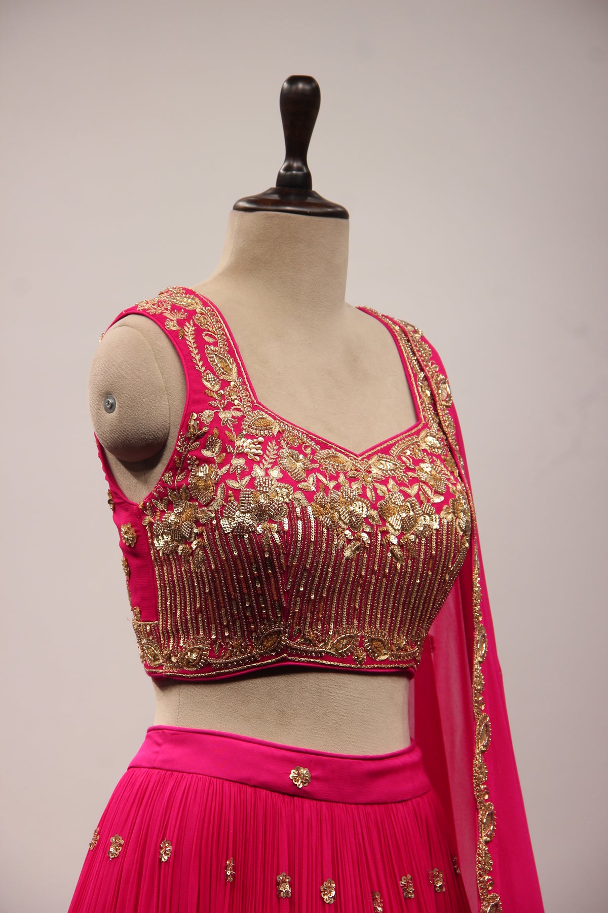 Rani Georgette Lehenga with Cut Dana & Sequin Handwork Crop Top