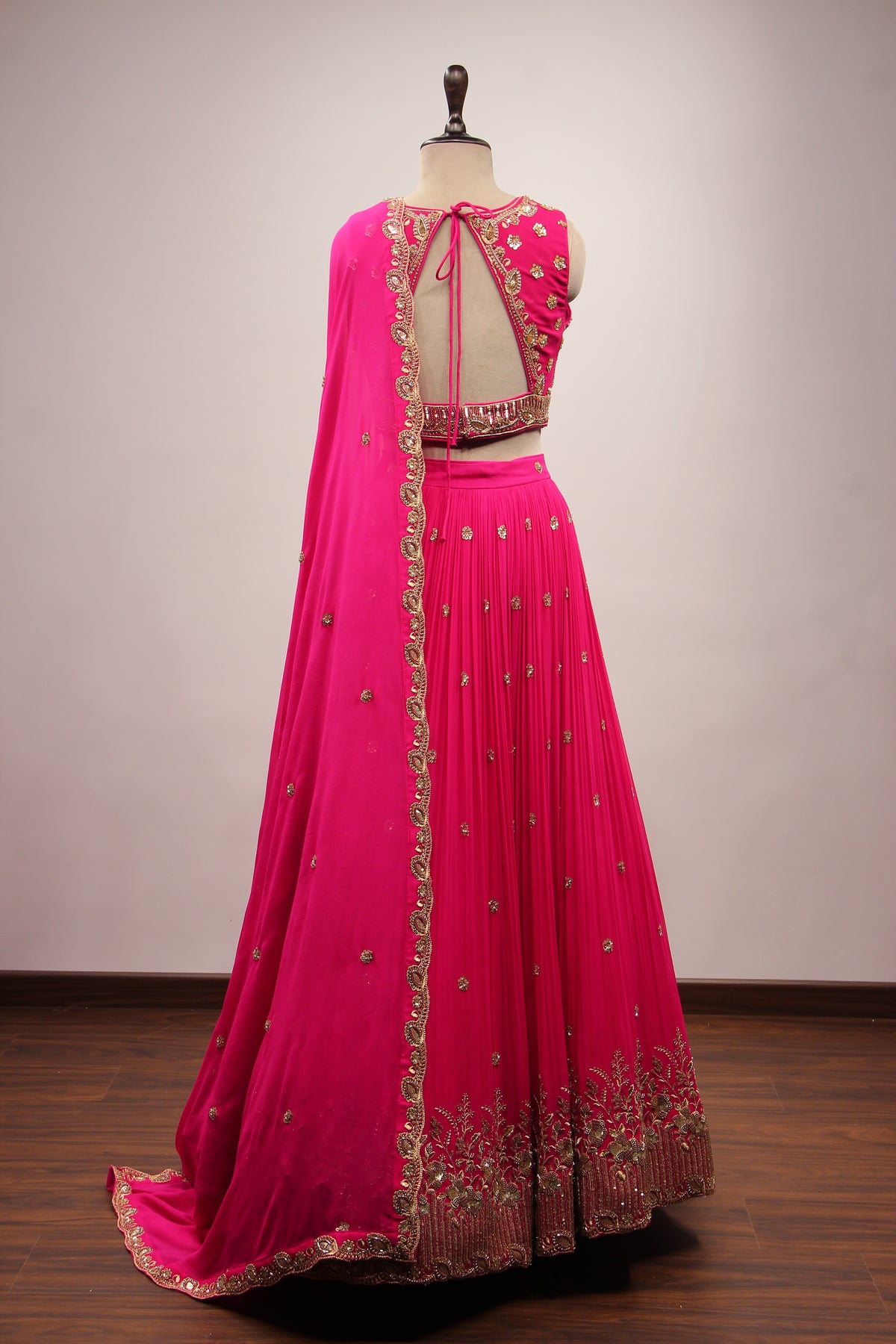 Rani Georgette Lehenga with Cut Dana & Sequin Handwork Crop Top