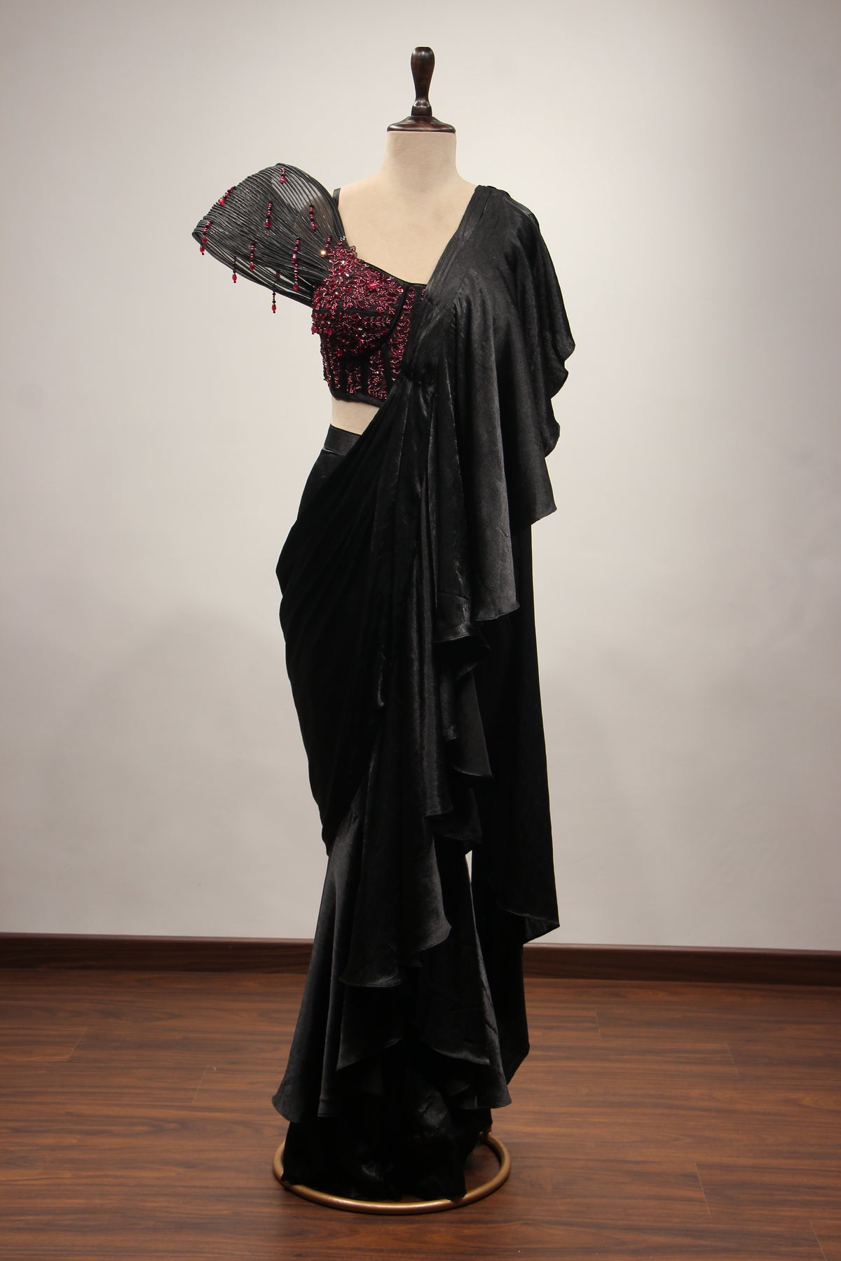 Imported Black Drape Saree with Cut Dana & Sequin Handwork