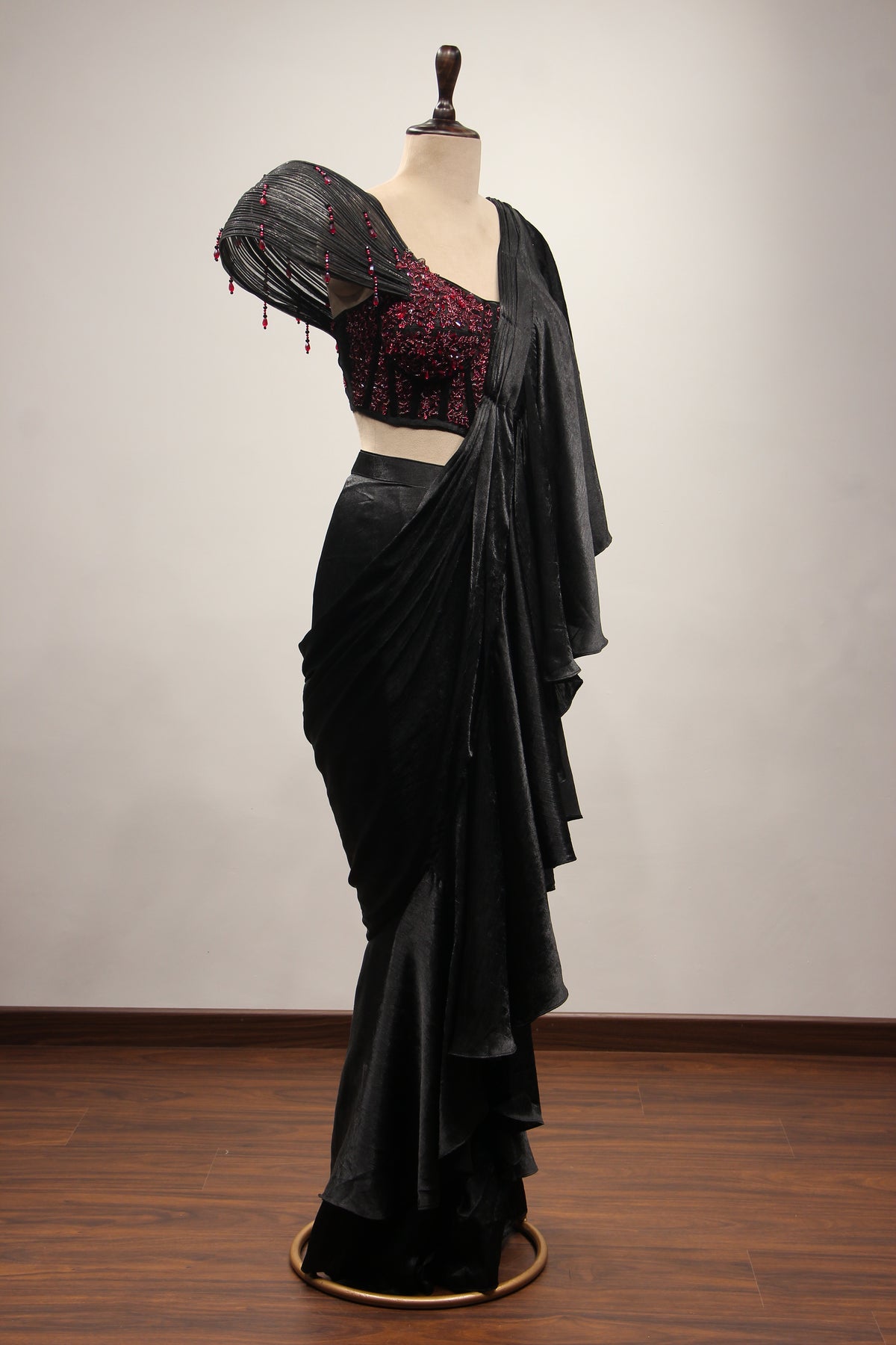 Imported Black Drape Saree with Cut Dana & Sequin Handwork