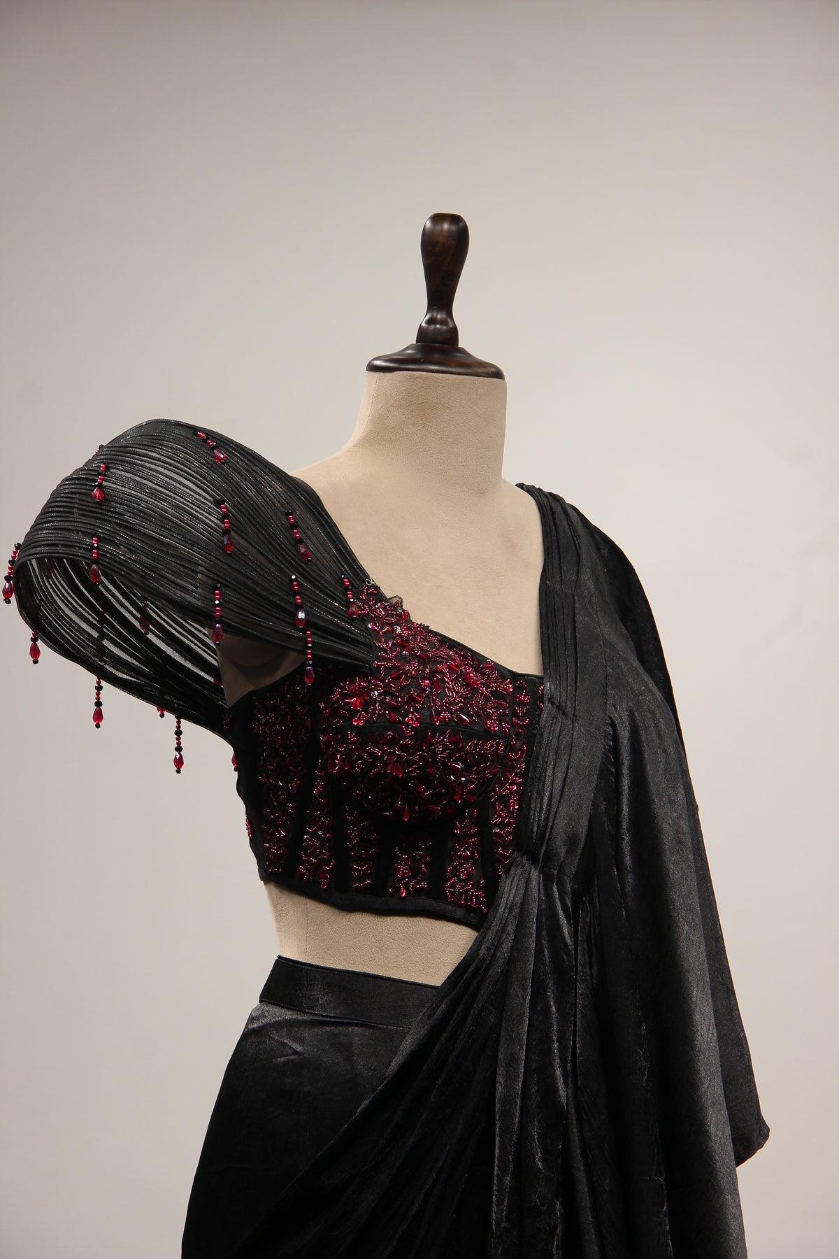 Imported Black Drape Saree with Cut Dana & Sequin Handwork