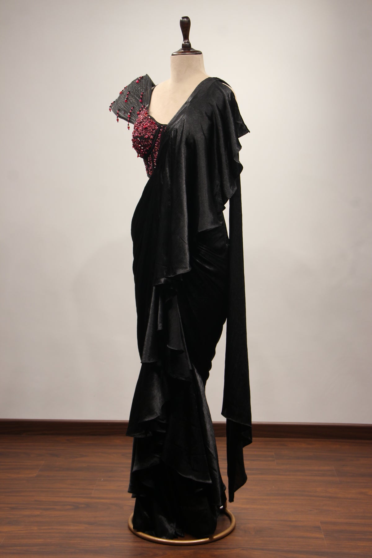 Imported Black Drape Saree with Cut Dana & Sequin Handwork
